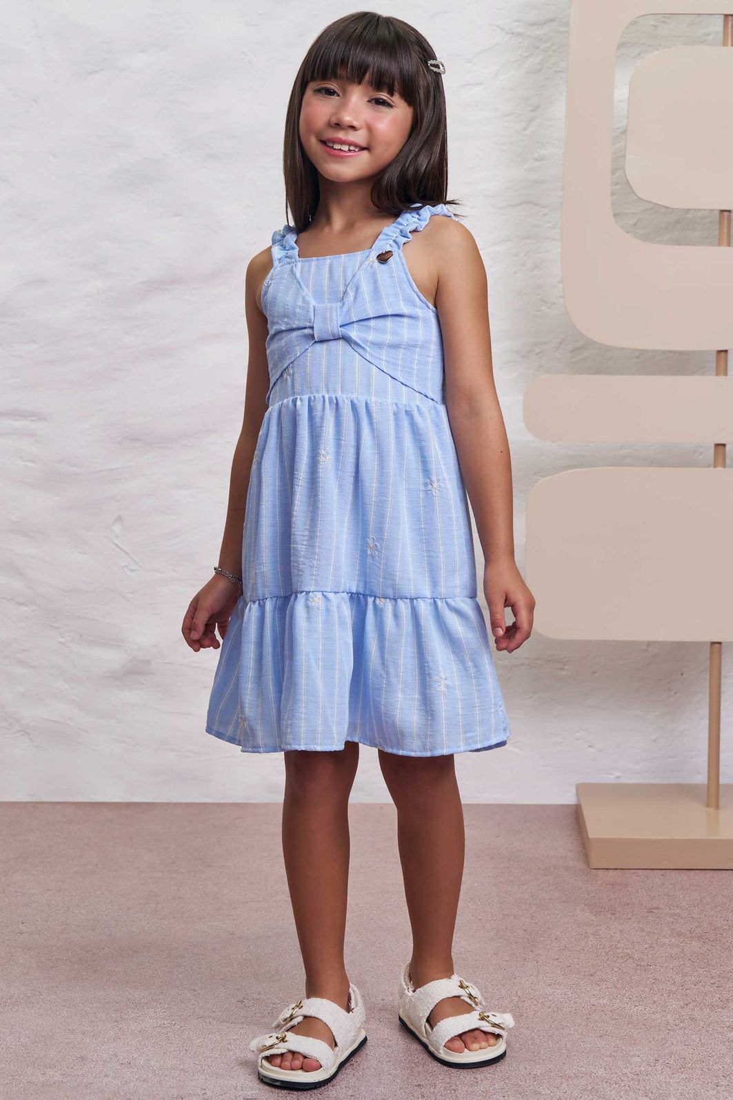Vestido em tecido listrado bordado 98367 Infanti Infantil Menina Vestido em tecido listrado bordado 98367 Infanti Infantil Menina