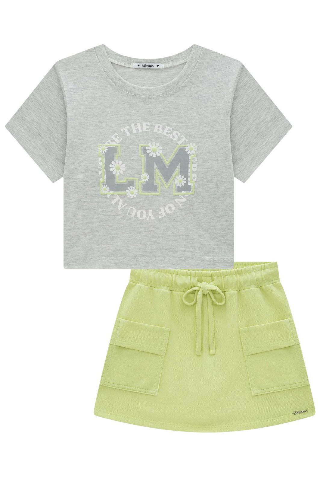 Conjunto de blusa em meia malha e short saia em moletom sem pelúcia 92681 Lilimoon Teen Menina Conjunto de blusa em meia malha e short saia em moletom sem pelúcia 92681 Lilimoon Teen Menina