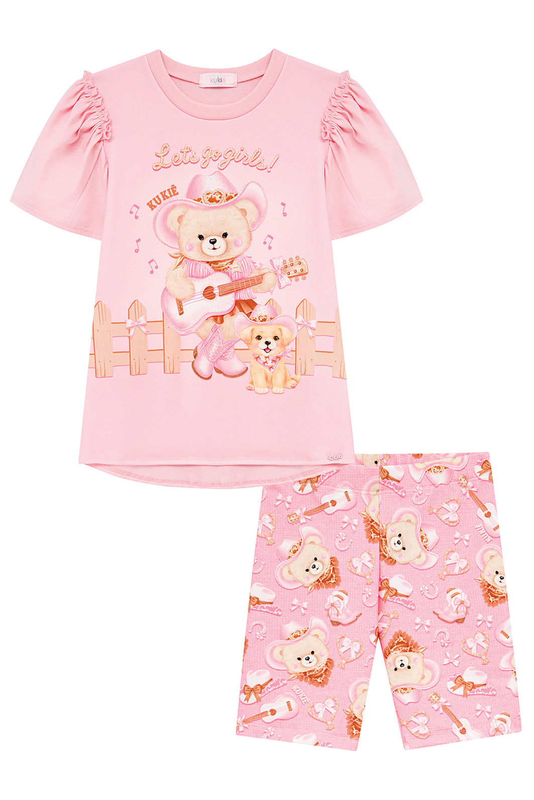 Conjunto de blusa em meia malha e bermuda biker em molecotton 95990 Kukiê Infantil Menina Conjunto de blusa em meia malha e bermuda biker em molecotton 95990 Kukiê Infantil Menina