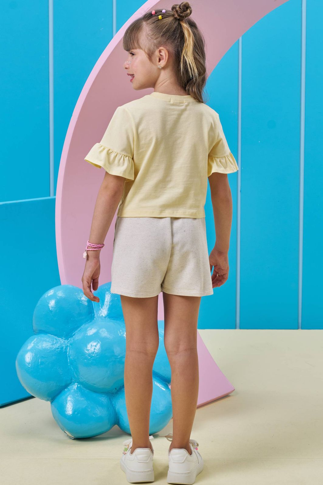 Conjunto de blusa em meia malha e shorts em moletom sem pelúcia 96599 Kukiê Infantil Menina Conjunto de blusa em meia malha e shorts em moletom sem pelúcia 96599 Kukiê Infantil Menina
