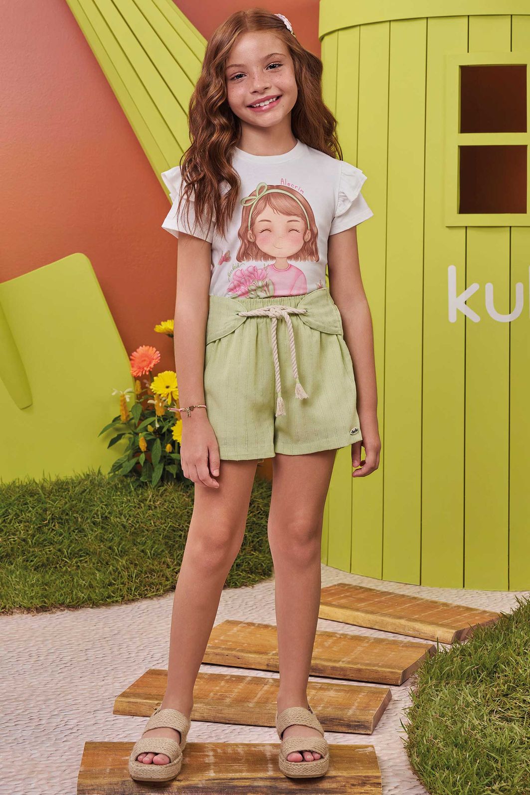 Conjunto de blusa em meia malha e short em viscolinho 99593 Kukiê Infantil Menina Conjunto de blusa em meia malha e short em viscolinho 99593 Kukiê Infantil Menina