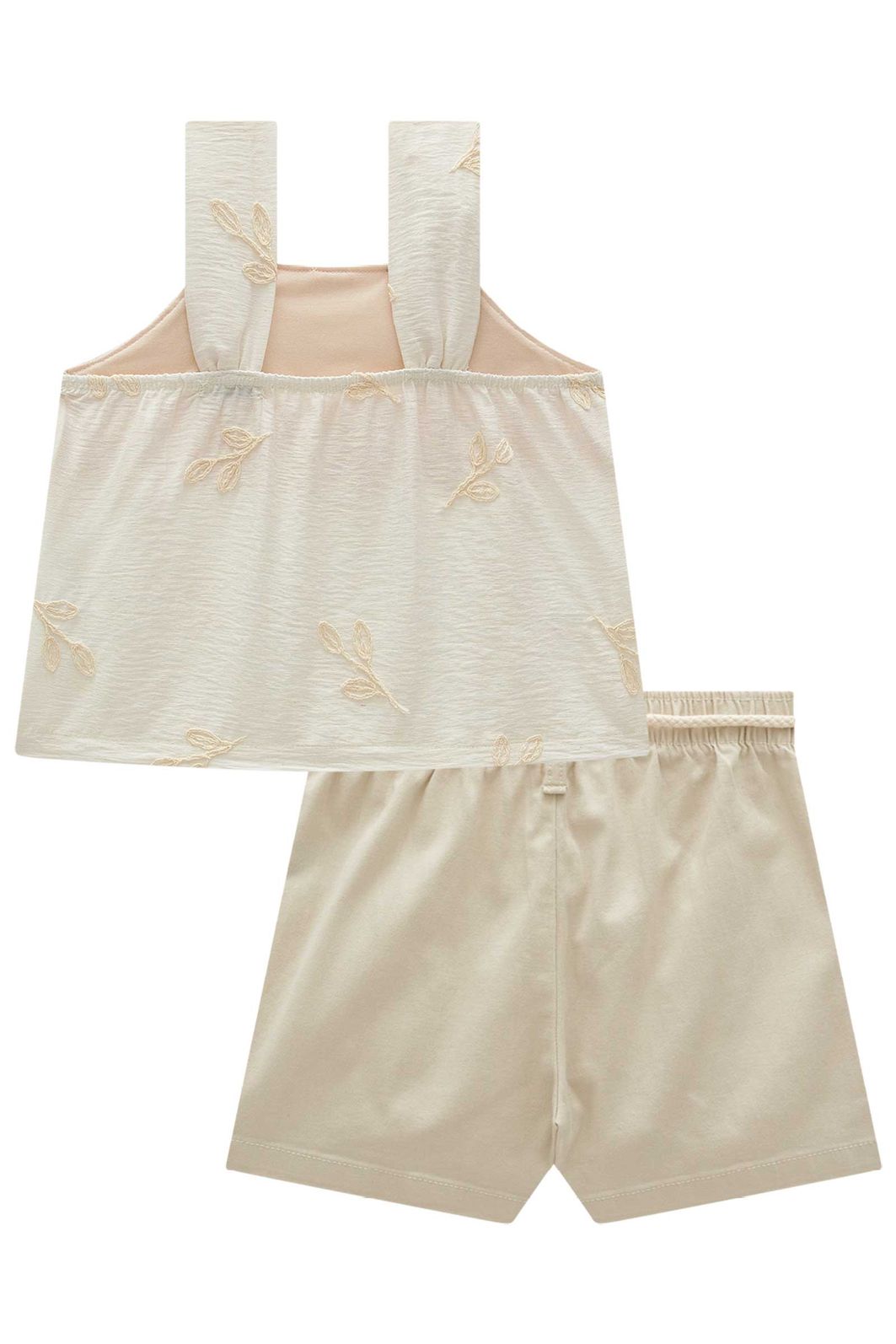 Conjunto de blusa em linho bordado folhas e shorts em sarja com elastano 98670 Infanti Infantil Menina Conjunto de blusa em linho bordado folhas e shorts em sarja com elastano 98670 Infanti Infantil Menina