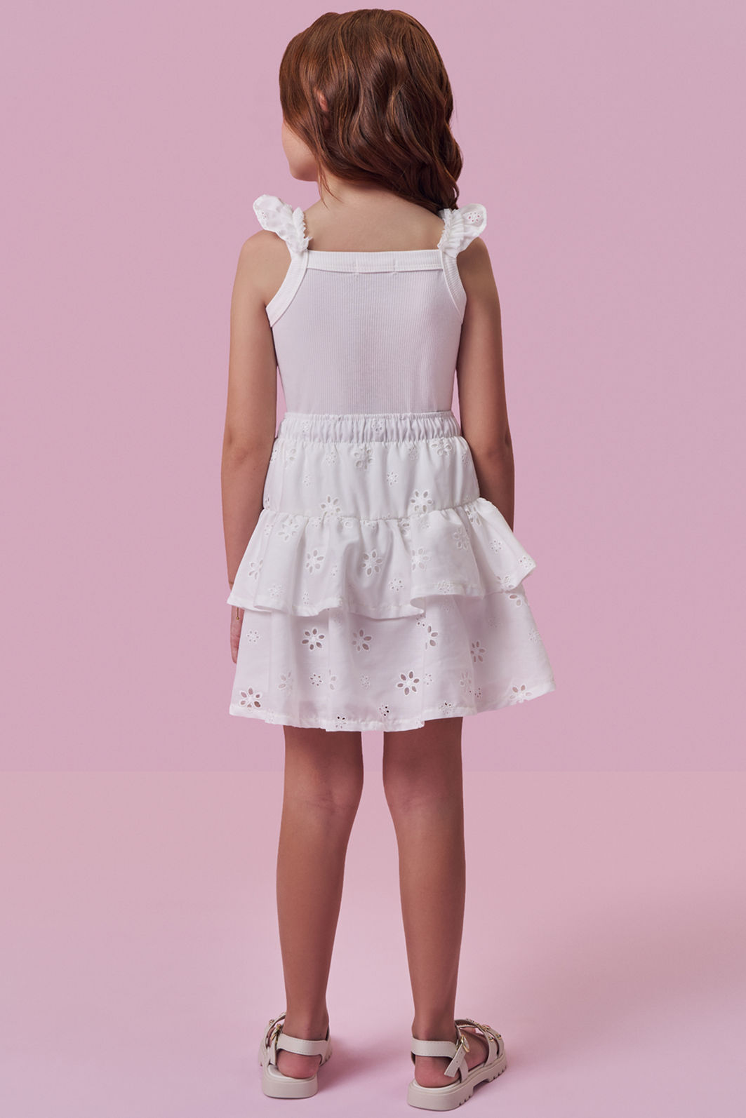 Conjunto de regata em canelado e saia em laise (com shorts embutido) 99609 Kukiê Infantil Menina Conjunto de regata em canelado e saia em laise (com shorts embutido) 99609 Kukiê Infantil Menina