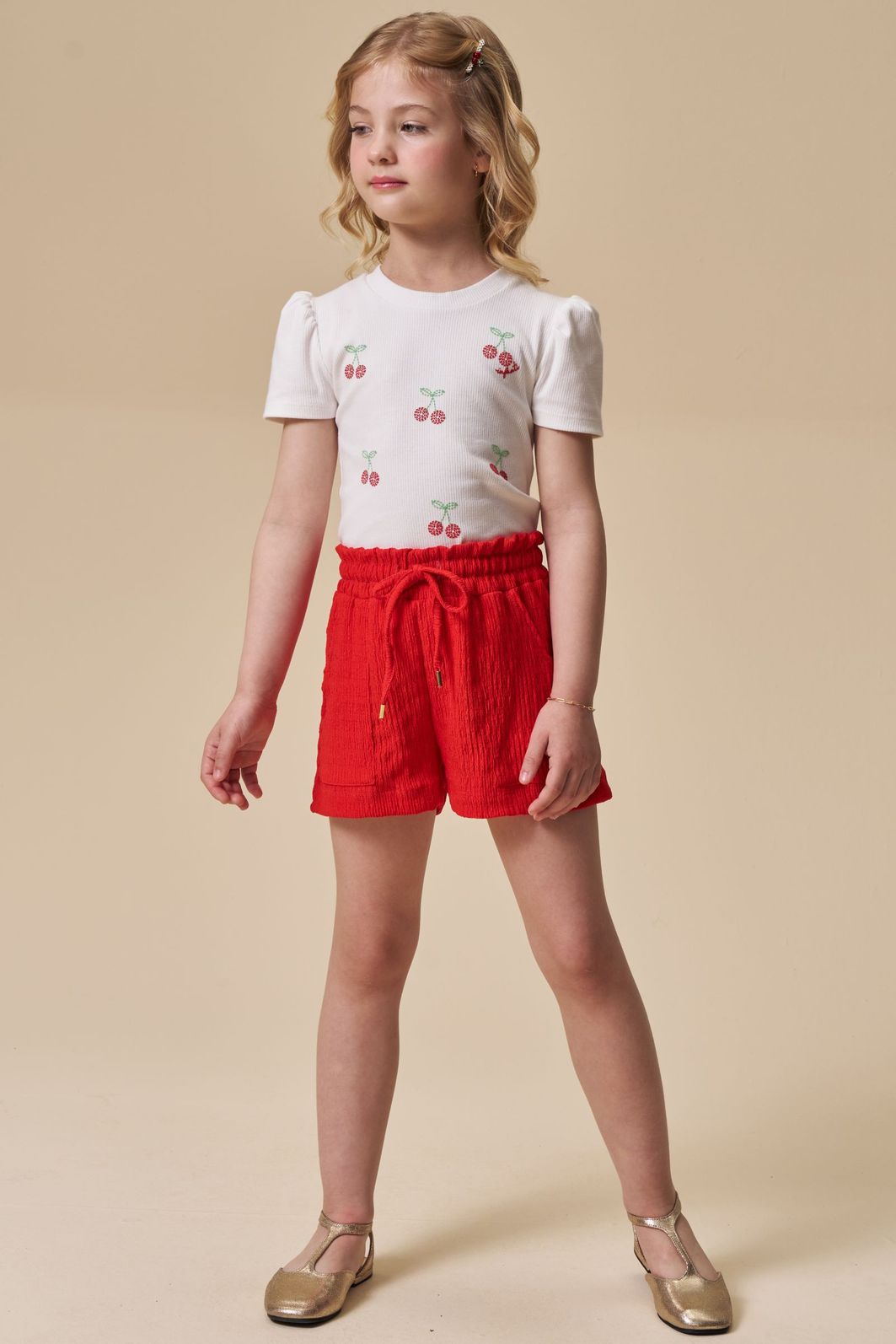Conjunto de blusa em canelado liz e shorts em malha enrugada 96657 Infanti Infantil Menina Conjunto de blusa em canelado liz e shorts em malha enrugada 96657 Infanti Infantil Menina