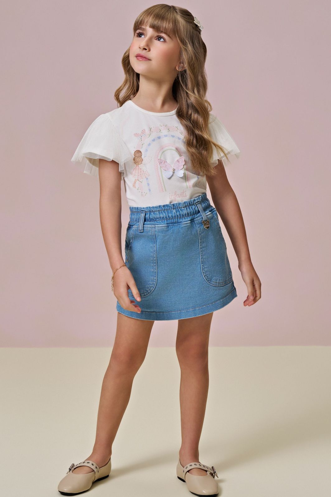 Short saia em jeans com elastano 94639 Infanti Infantil Menina Short saia em jeans com elastano 94639 Infanti Infantil Menina