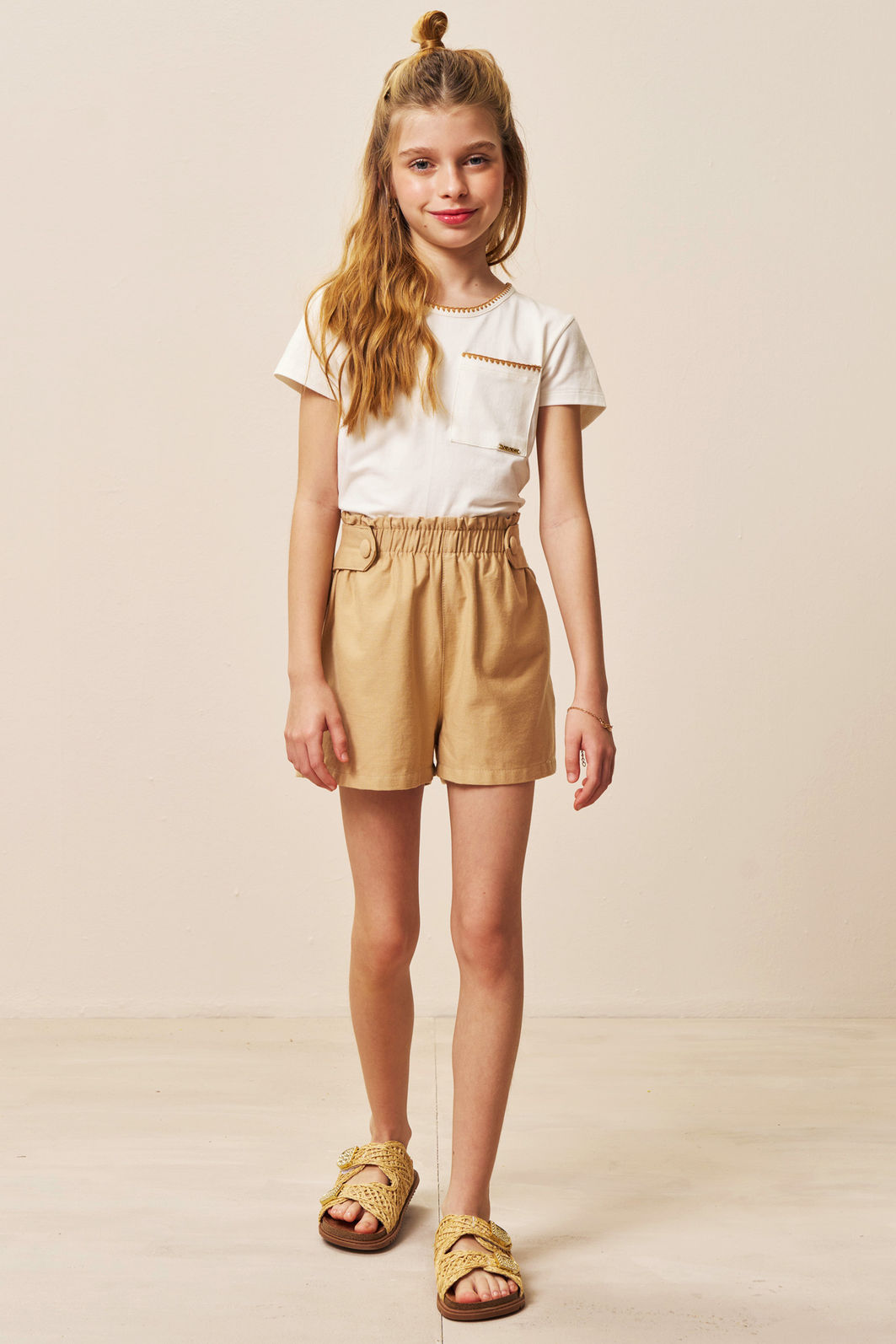 Conjunto de blusa em cotton e shorts em sarja com elastano 94962 Vic Teen Menina Conjunto de blusa em cotton e shorts em sarja com elastano 94962 Vic Teen Menina
