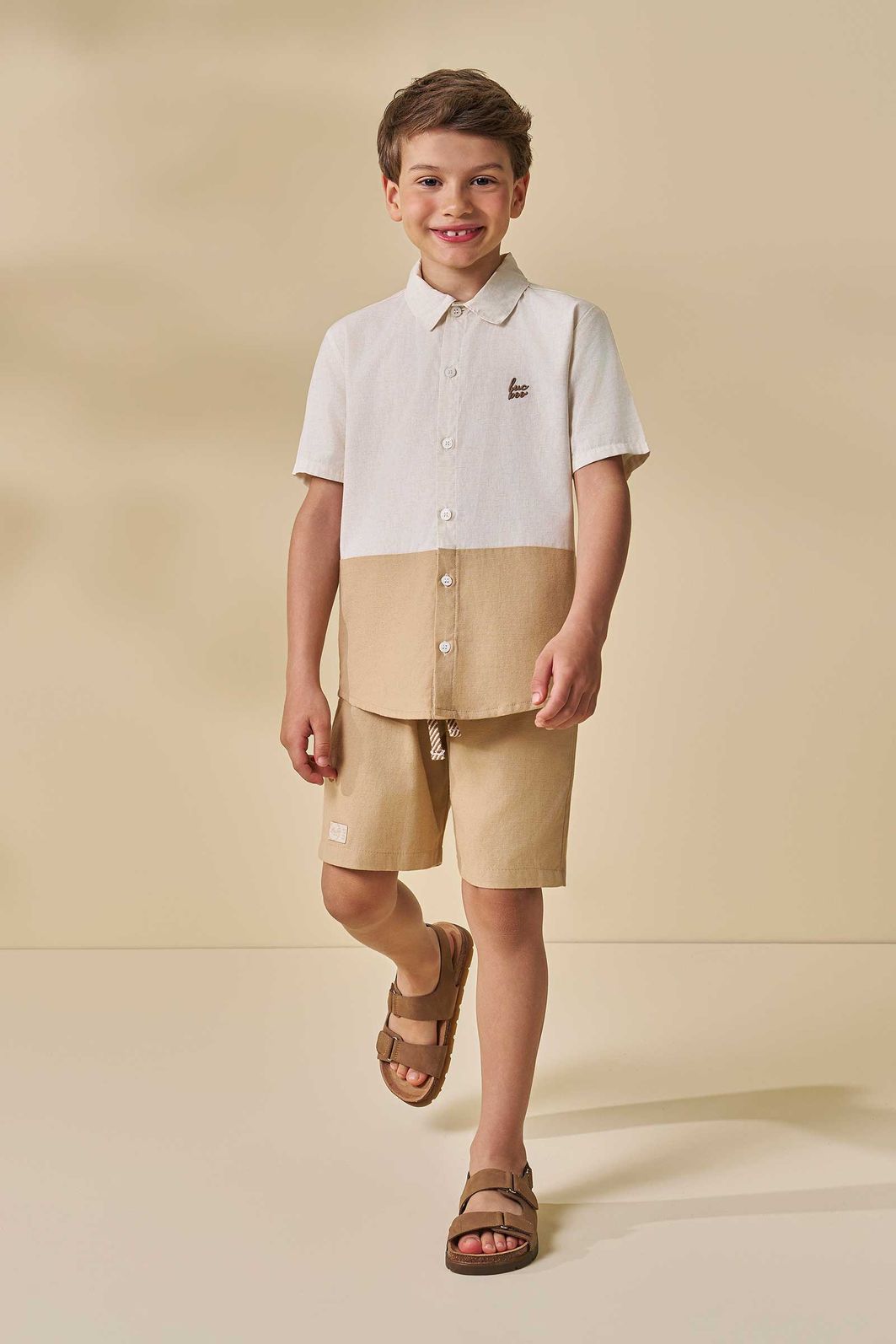 Conjunto de camisa em linho deluxe e bermuda em linho santorine 96166 LucBoo Infantil Menino
