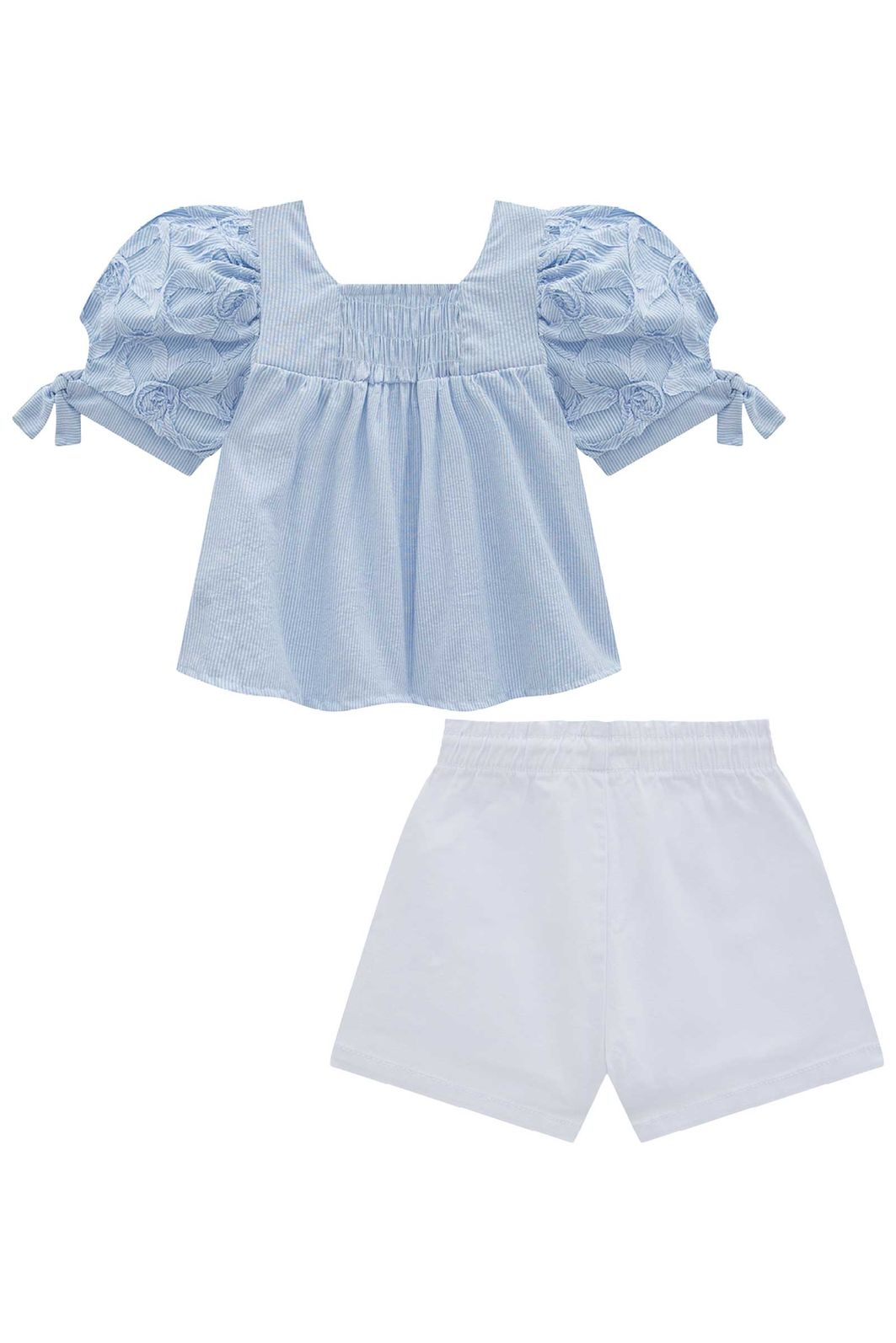 Conjunto de bata em tricoline listrado e shorts em sarja com elastano 97081 Infanti Infantil Menina