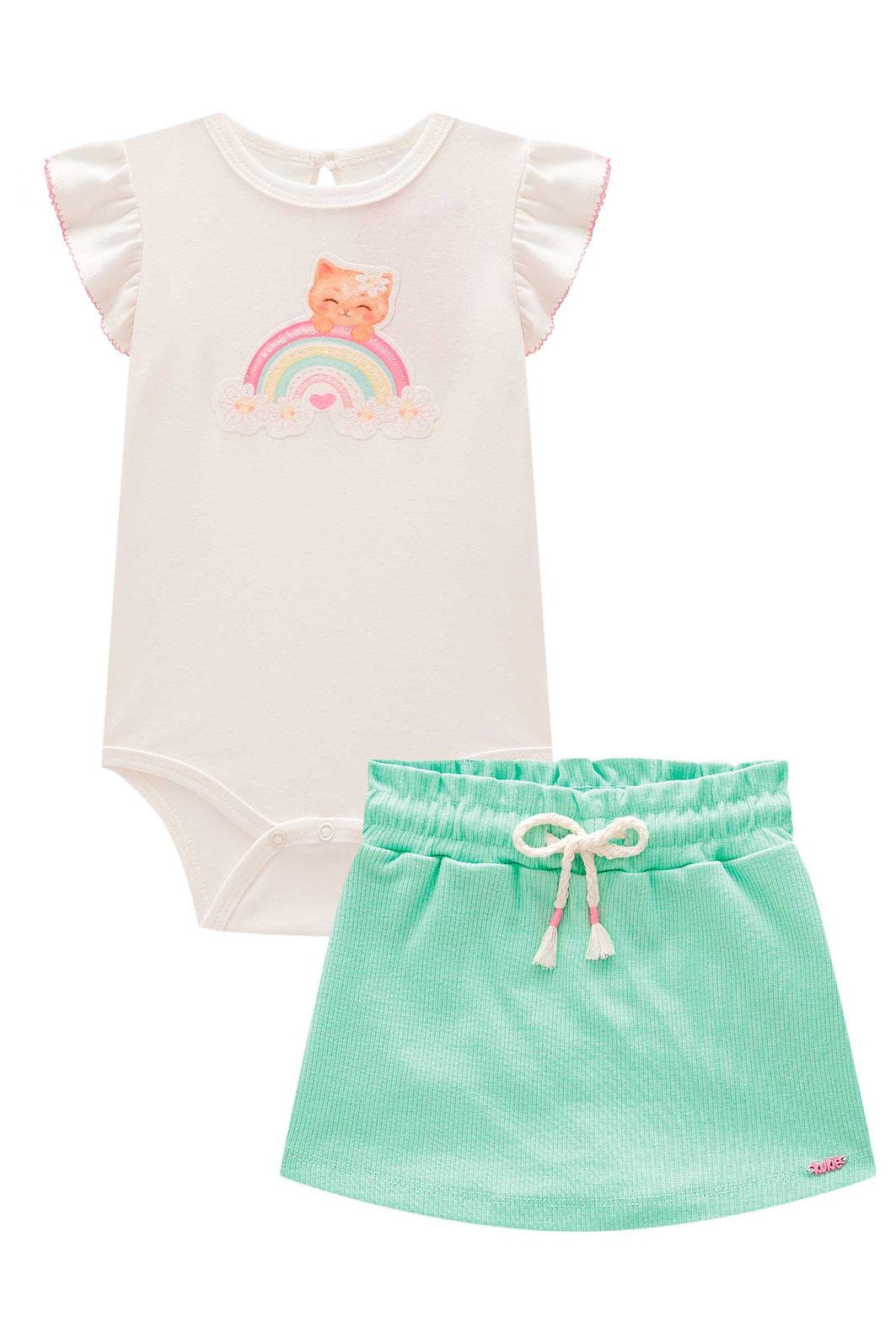Conjunto de body em suedine e short saia em canelado 98040 Kukiê Bebê Menina Conjunto de body em suedine e short saia em canelado 98040 Kukiê Bebê Menina