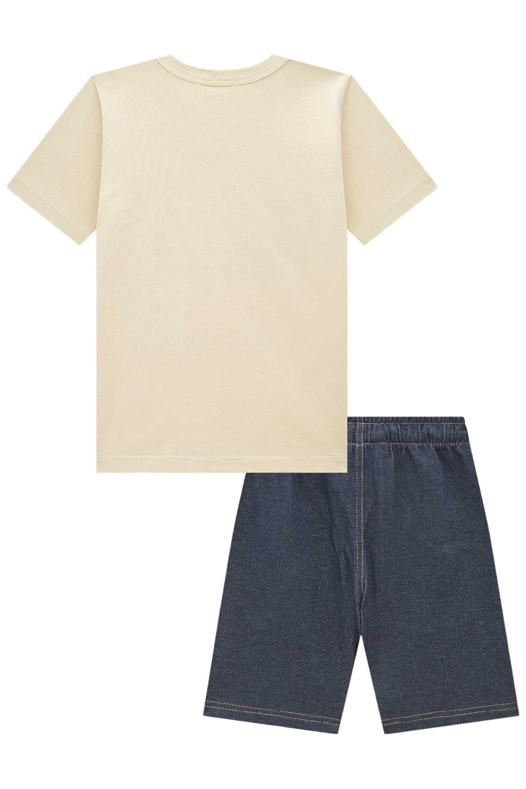 Conjunto de camiseta em meia malha e bermuda em malha denim com elastano 94574 LucBoo Infantil Menino Conjunto de camiseta em meia malha e bermuda em malha denim com elastano 94574 LucBoo Infantil Menino