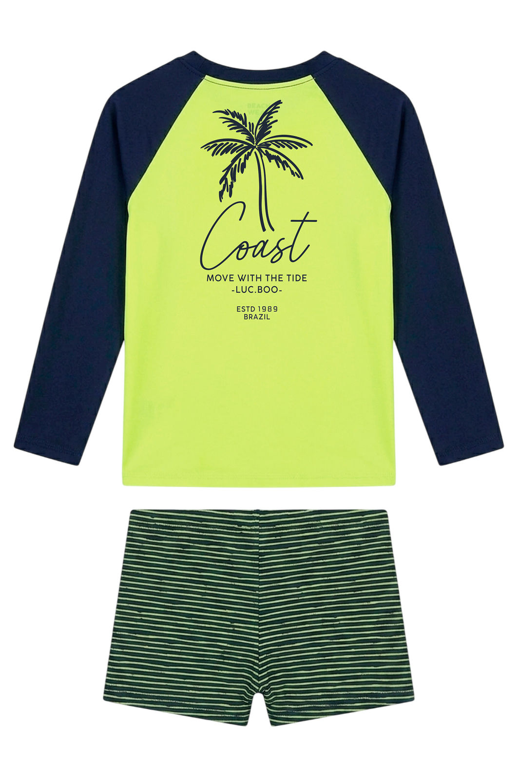 Conjunto de camiseta e sunga em malha UV dry com proteção UV50+ 24729 LucBoo Infantil Menino Conjunto de camiseta e sunga em malha UV dry com proteção UV50+ 24729 LucBoo Infantil Menino