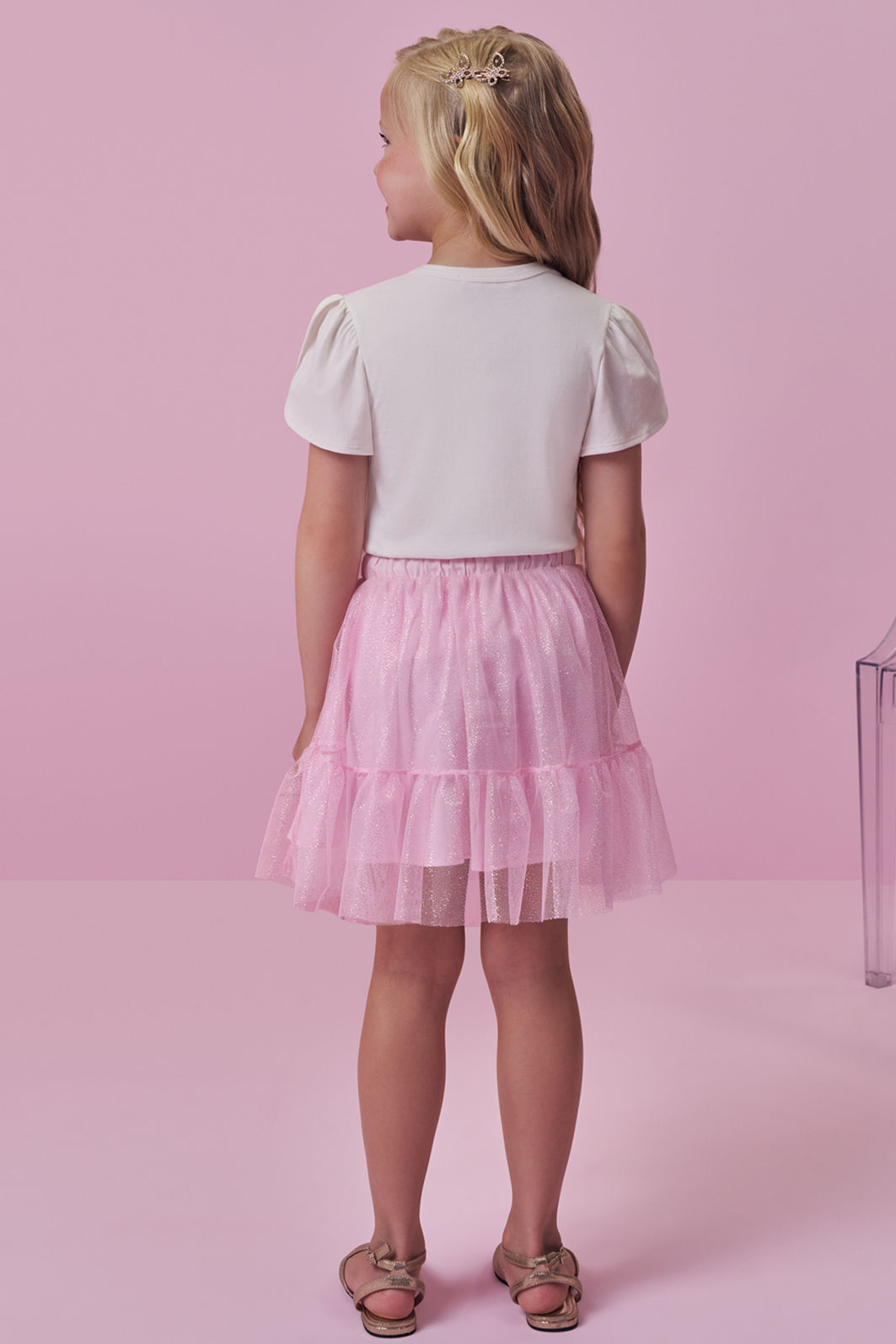 Conjunto de blusa em cotton e saia em tule glitter (com shorts embutido) 98839 Kukiê Infantil Menina Conjunto de blusa em cotton e saia em tule glitter (com shorts embutido) 98839 Kukiê Infantil Menina