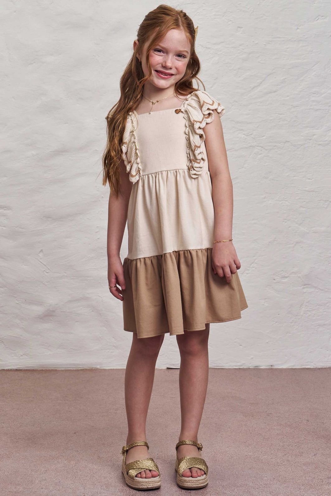 Vestido em linho santorine com elastano e tricot 100% algodão 98784 Infanti Infantil Menina Vestido em linho santorine com elastano e tricot 100% algodão 98784 Infanti Infantil Menina