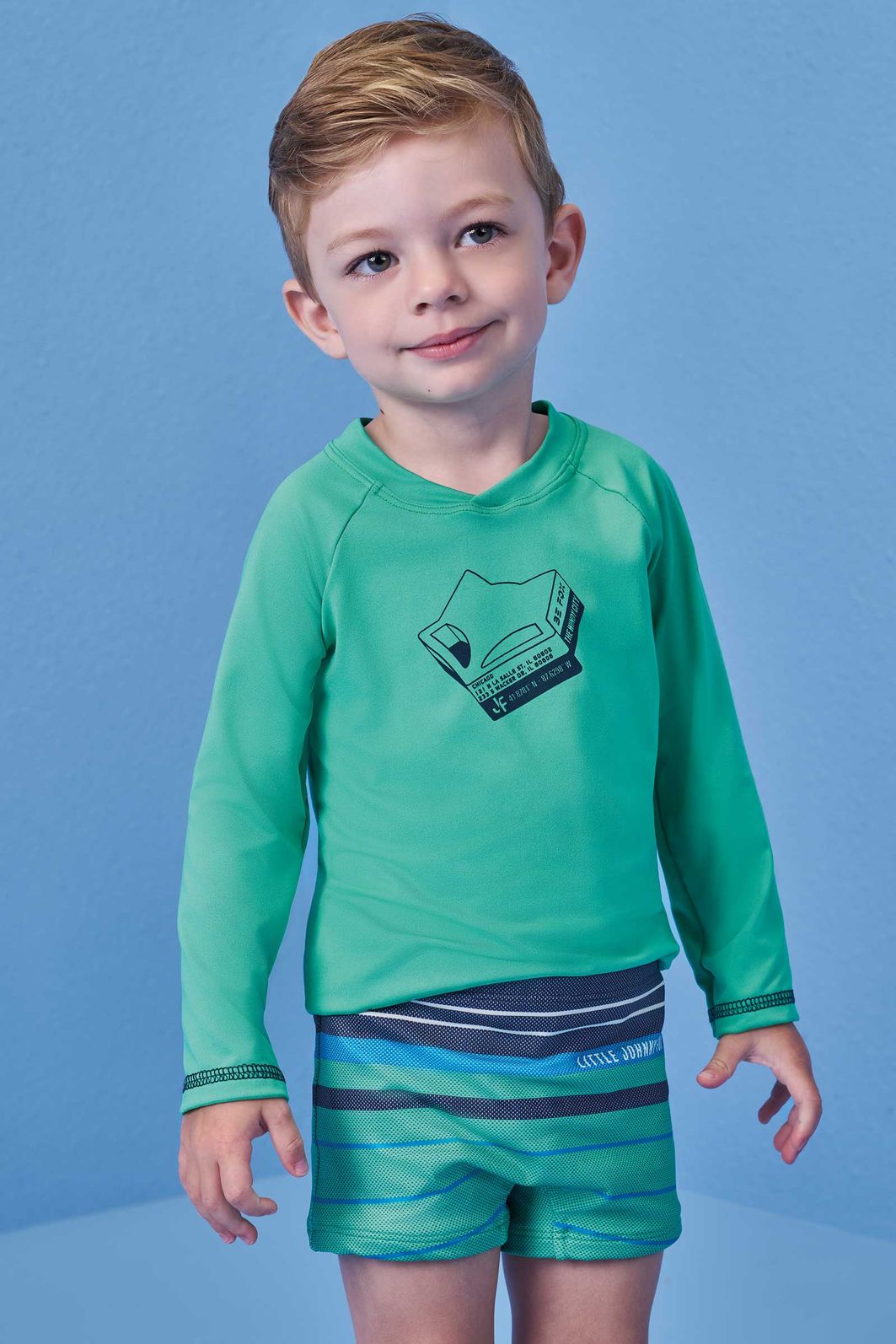 Conjunto de camiseta e sunga em malha uv dry com proteção UV50+ 99554 Johnny Fox Teen Menino Conjunto de camiseta e sunga em malha uv dry com proteção UV50+ 99554 Johnny Fox Teen Menino