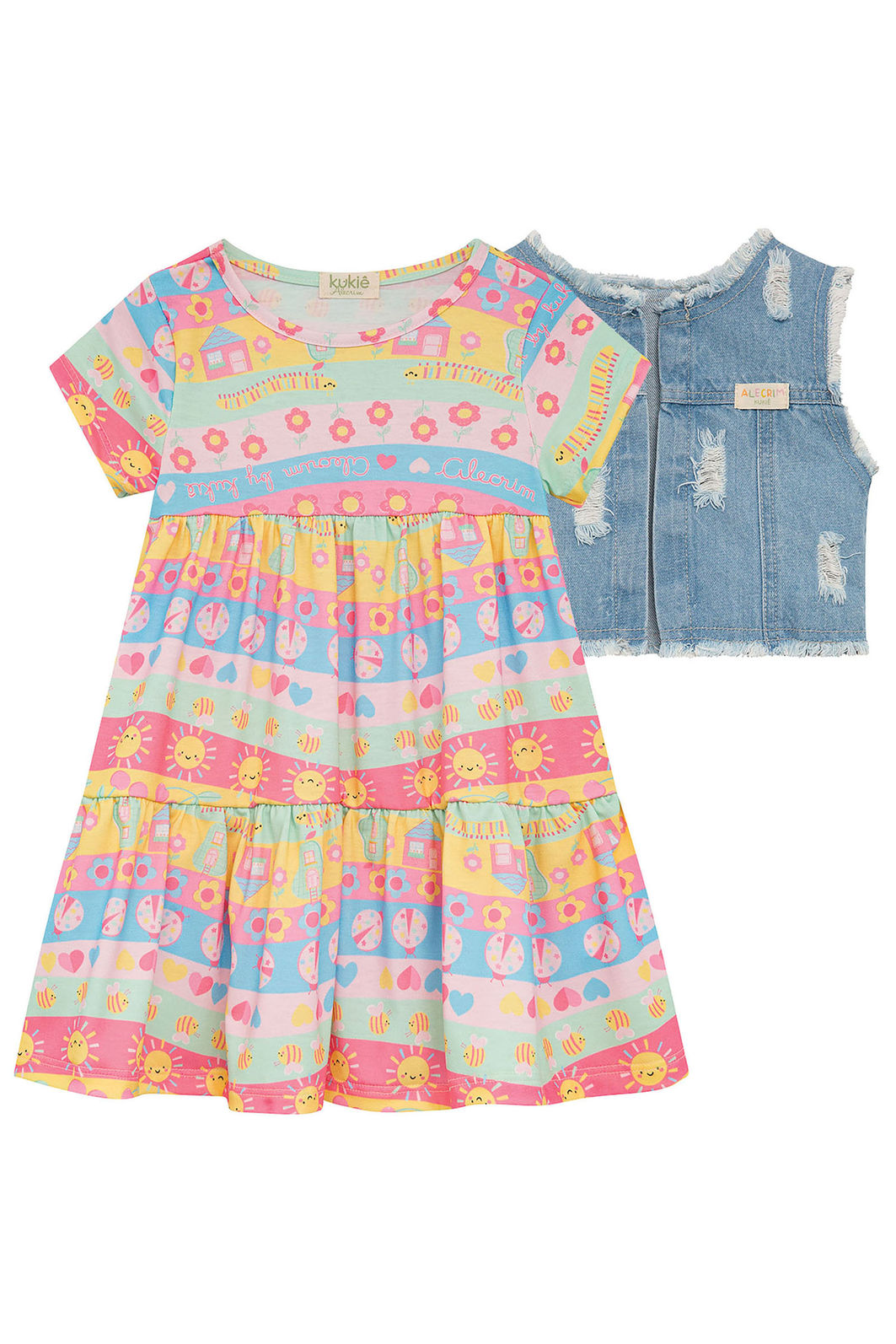 Vestido em malha fresh e colete em jeans arkansas 95571 Kukiê Infantil Menina Vestido em malha fresh e colete em jeans arkansas 95571 Kukiê Infantil Menina
