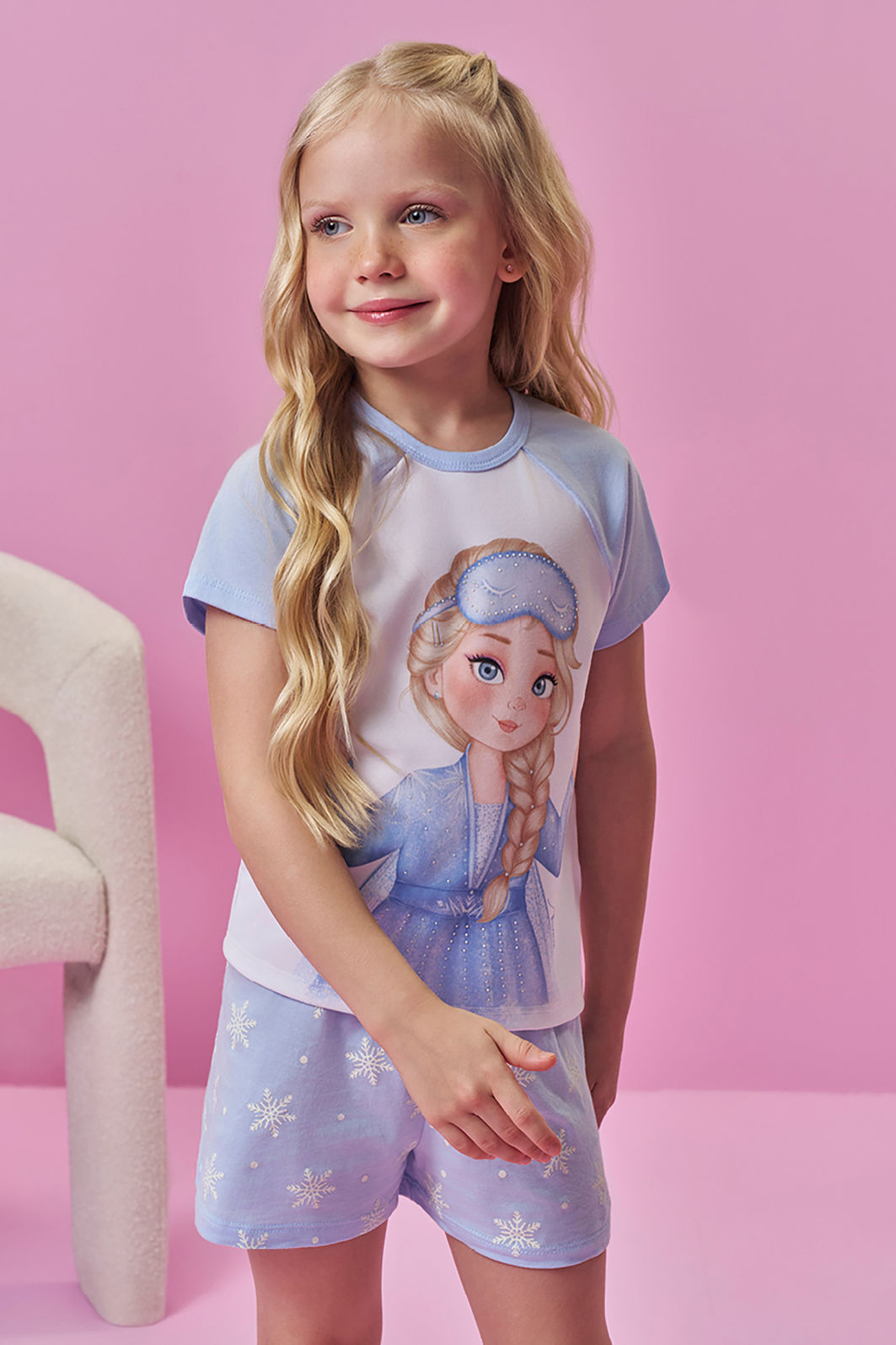 Conjunto de pijama de blusa e shorts em meia malha 94280 Kukiê Infantil Menina