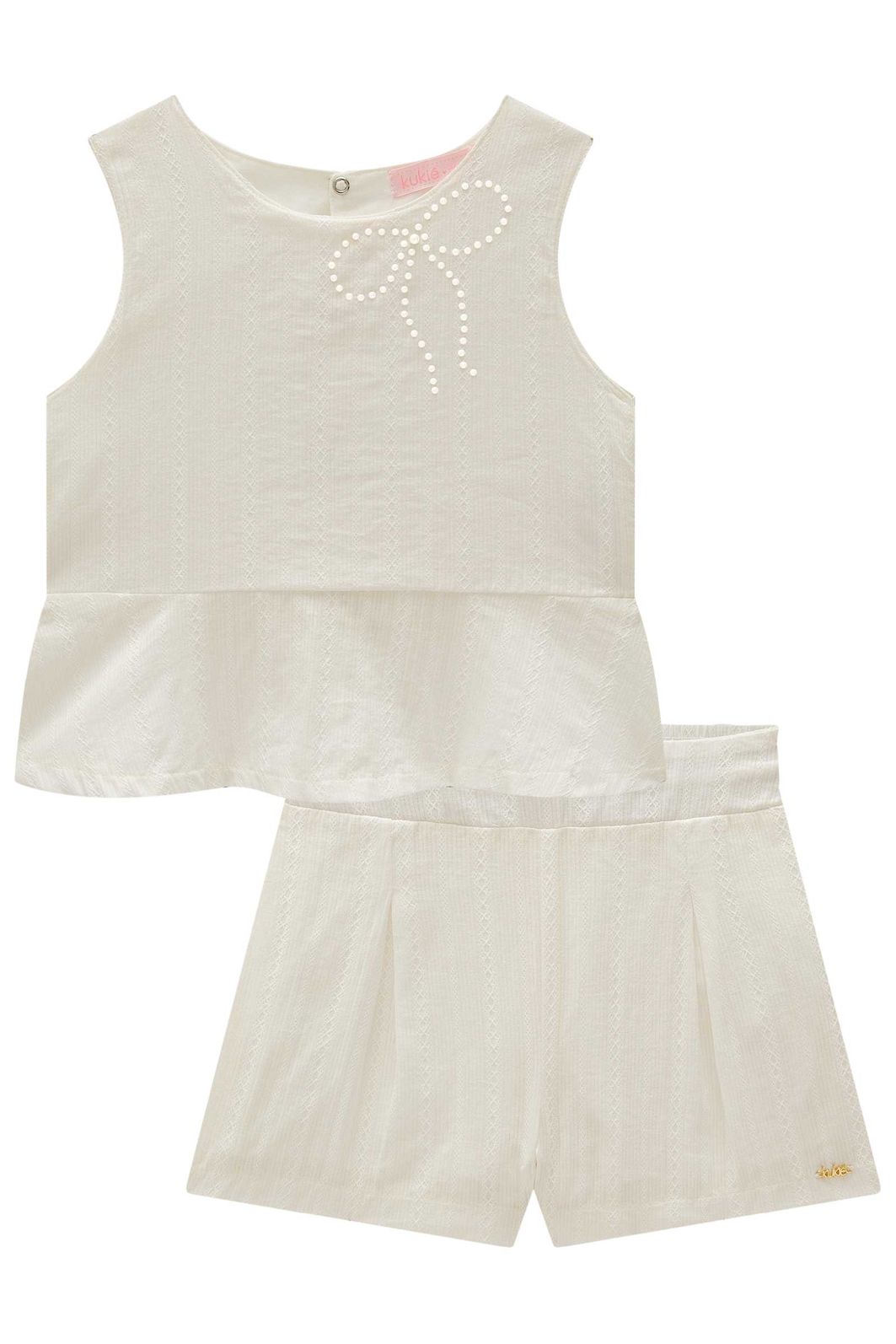 Conjunto de bata e shorts em tricoline textura listrada 100% algodão 99655 Kukiê Infantil Menina Conjunto de bata e shorts em tricoline textura listrada 100% algodão 99655 Kukiê Infantil Menina