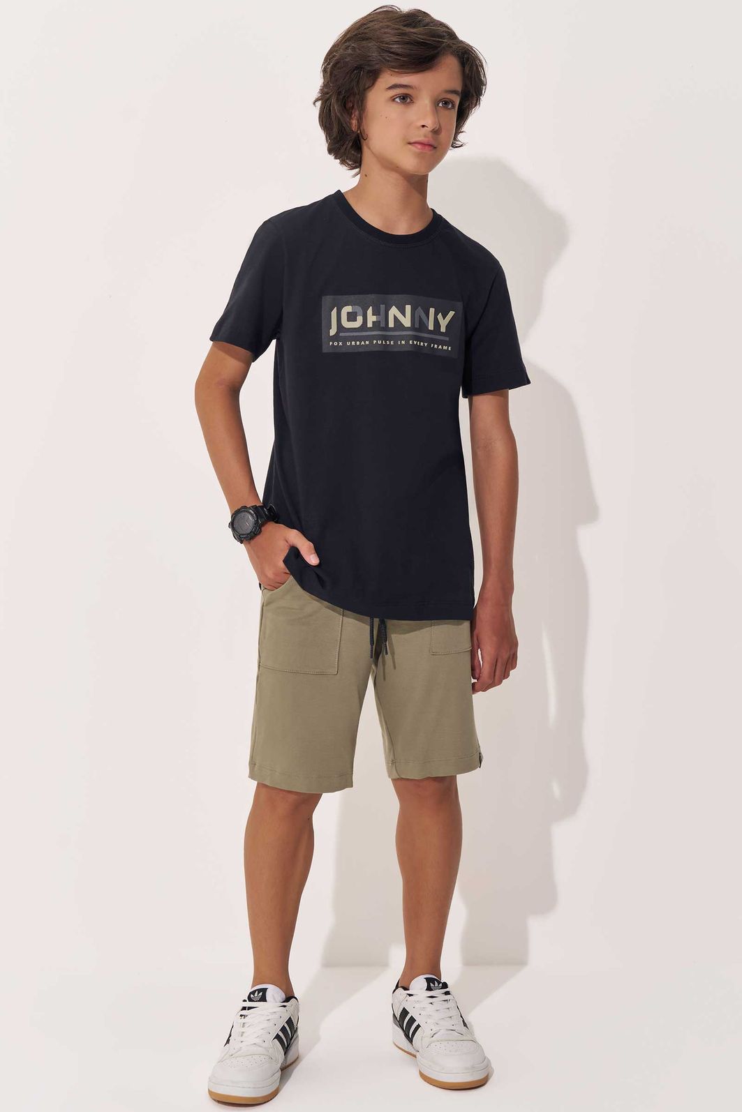 Conjunto de camiseta em meia malha e bermuda em molevisco com elastano 97976 Johnny Fox Teen Menino Conjunto de camiseta em meia malha e bermuda em molevisco com elastano 97976 Johnny Fox Teen Menino