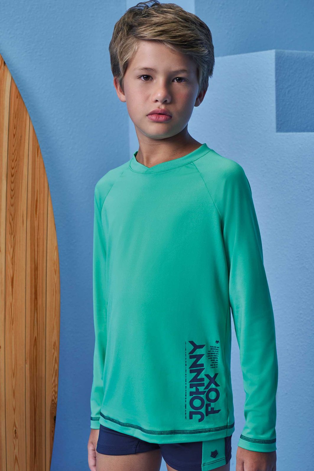 Conjunto de camiseta e sunga em malha uv dry com proteção UV50+ 99025 Johnny Fox Teen Menino Conjunto de camiseta e sunga em malha uv dry com proteção UV50+ 99025 Johnny Fox Teen Menino