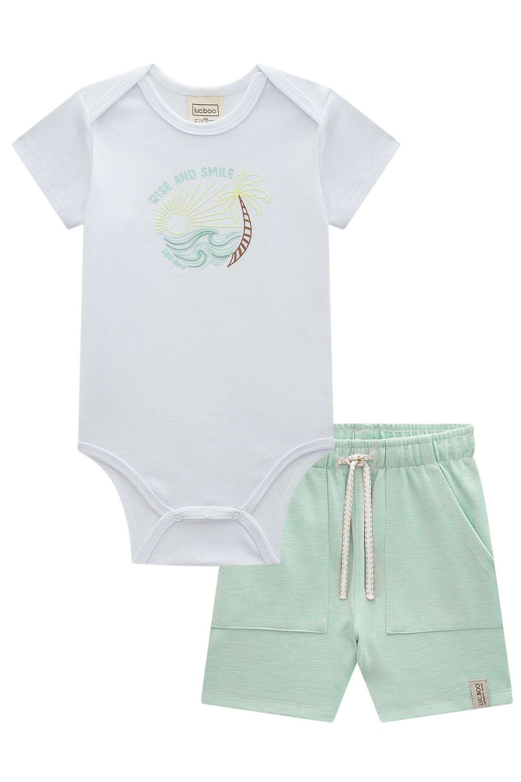 Conjunto de body em ribana 1x1 e bermuda em malha alfaiataria com elastano 98019 LucBoo Bebê Menino Conjunto de body em ribana 1x1 e bermuda em malha alfaiataria com elastano 98019 LucBoo Bebê Menino