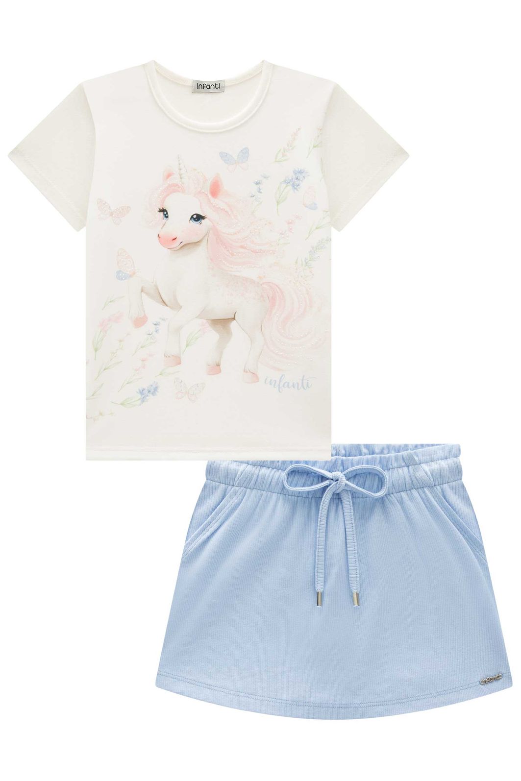Conjunto de blusa em cotton e shorts saia em canelado liz 96274 Infanti Infantil Menina Conjunto de blusa em cotton e shorts saia em canelado liz 96274 Infanti Infantil Menina