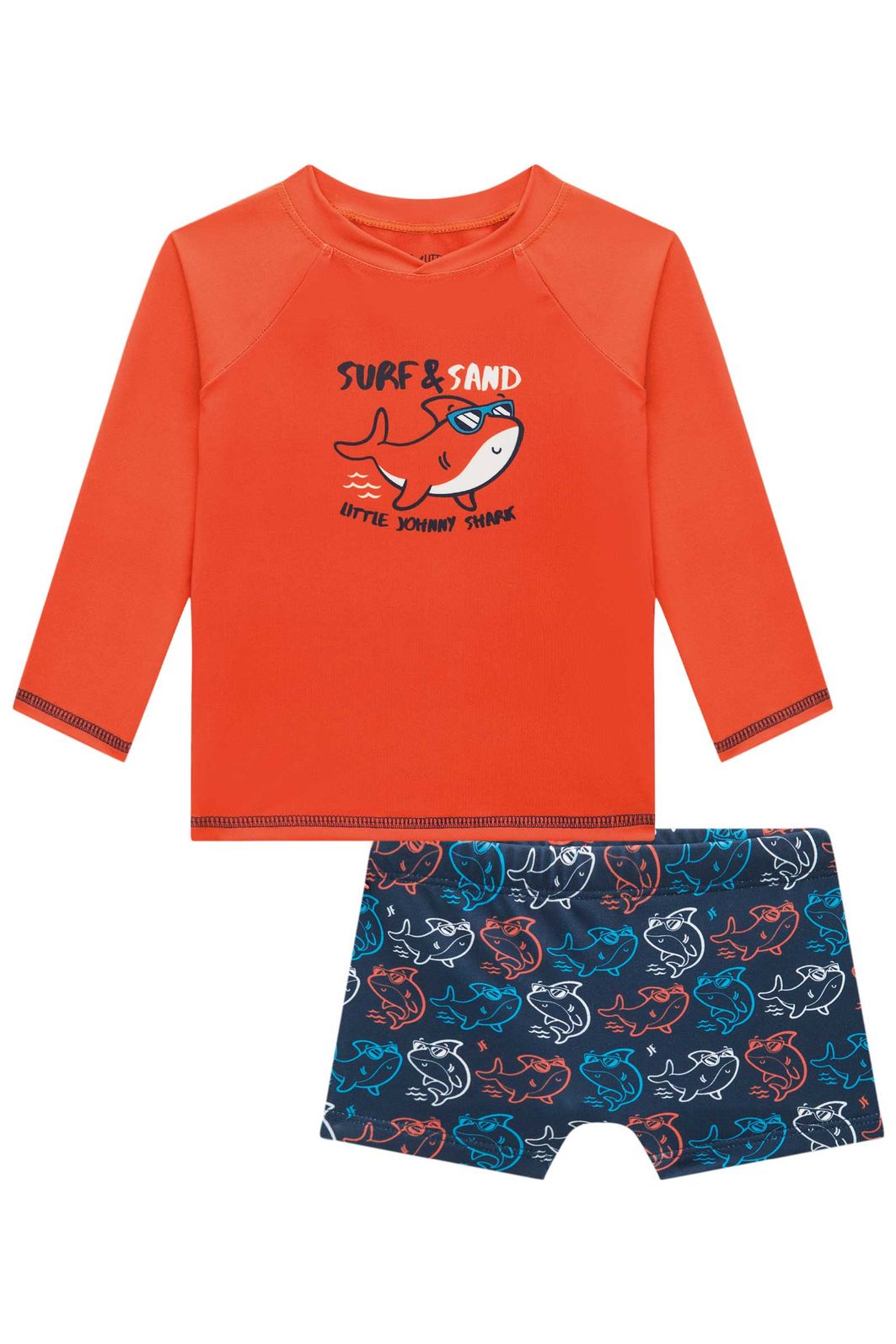 Conjunto de camiseta e sunga em malha uv dry com proteção UV50+ 95711 Johnny Fox Bebê Menino Conjunto de camiseta e sunga em malha uv dry com proteção UV50+ 95711 Johnny Fox Bebê Menino