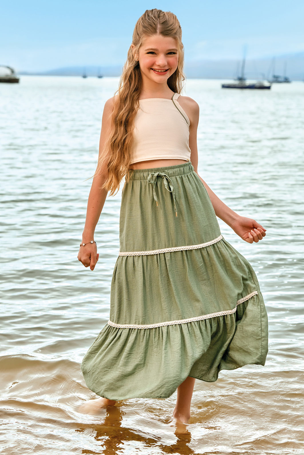Conjunto de regata em linho com elastano e saia new midi em linho capri 94424 Vic Teen Menina Conjunto de regata em linho com elastano e saia new midi em linho capri 94424 Vic Teen Menina