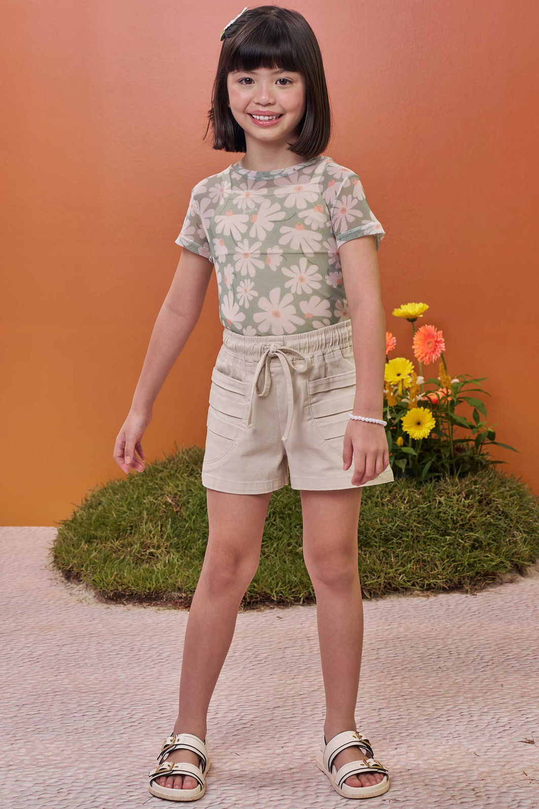 Trio de blusa em tule com elastano, regata em cotton e shorts em sarja com elastano 98744 Kukiê Infantil Menina Trio de blusa em tule com elastano, regata em cotton e shorts em sarja com elastano 98744 Kukiê Infantil Menina
