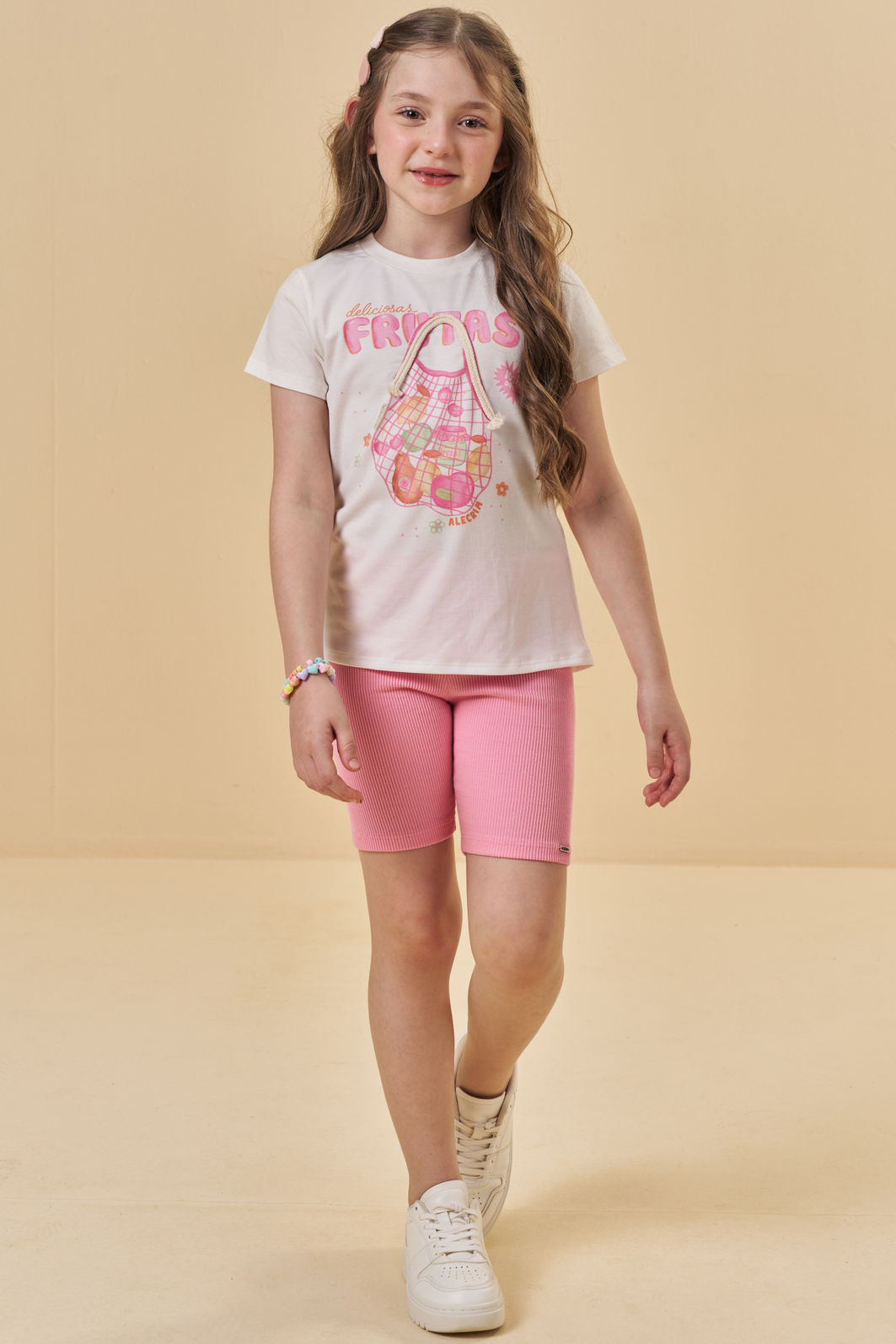 Conjunto de blusa em meia malha e bermuda biker em soft line 95541 Kukiê Infantil Menina Conjunto de blusa em meia malha e bermuda biker em soft line 95541 Kukiê Infantil Menina