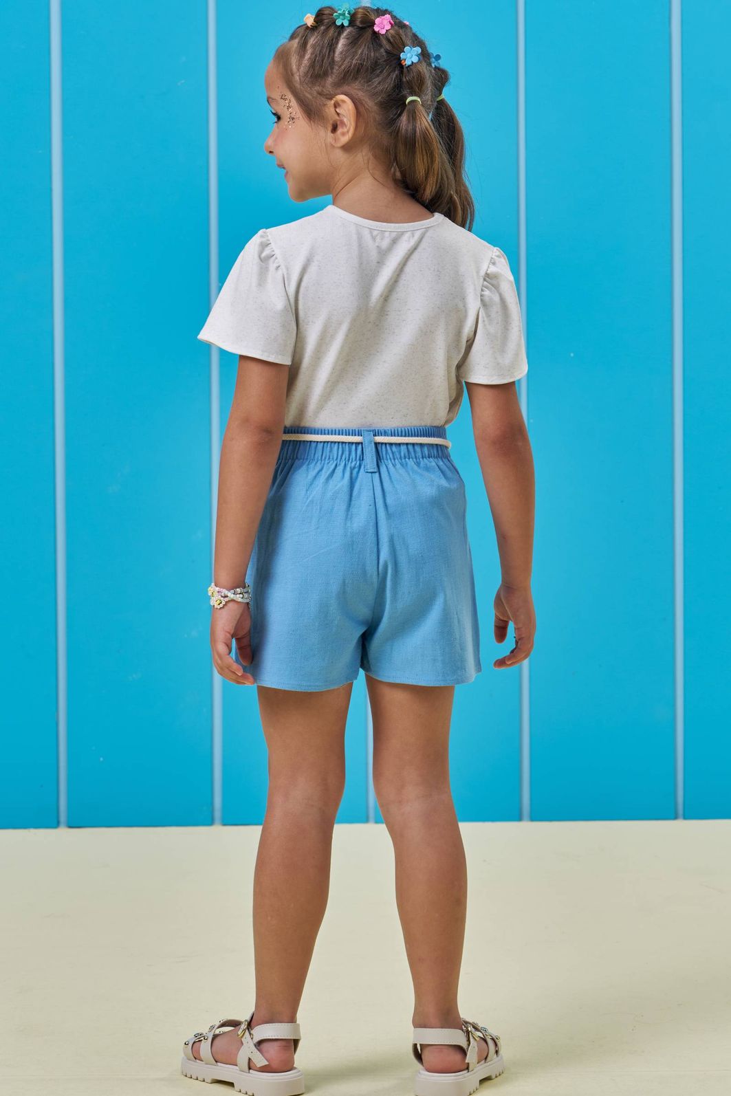Conjunto de blusa em malha power e shorts em linho santorine 95870 Kukiê Infantil Menina Conjunto de blusa em malha power e shorts em linho santorine 95870 Kukiê Infantil Menina
