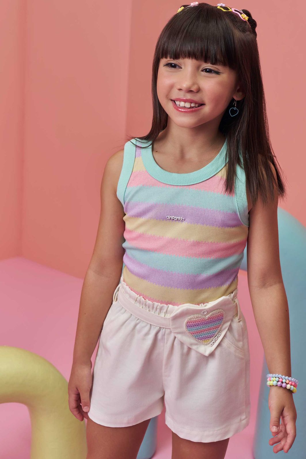 Conjunto de regata em canelado e shorts em sarja com elastano 98321 Infanti Infantil Menina Conjunto de regata em canelado e shorts em sarja com elastano 98321 Infanti Infantil Menina