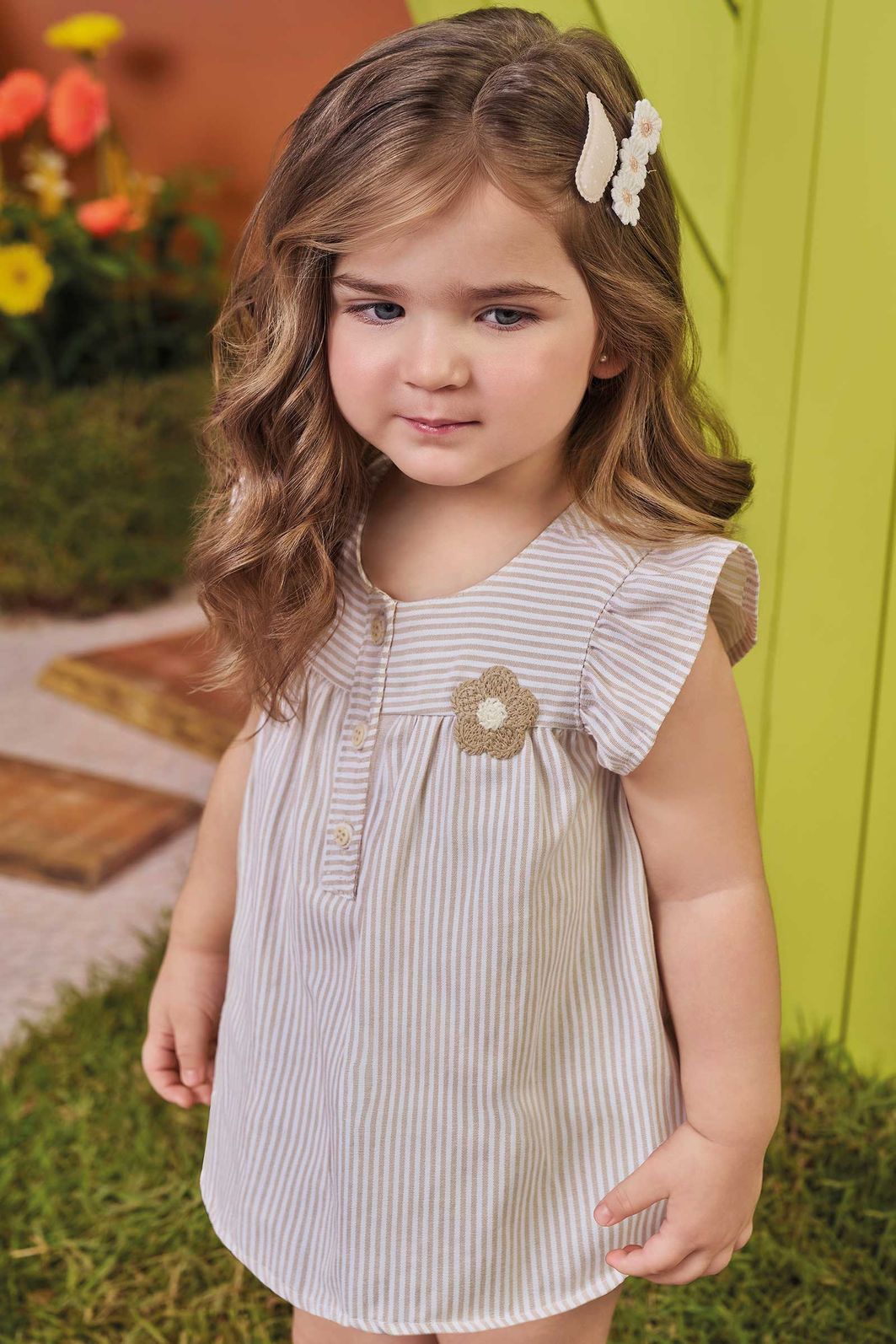 Vestbody em tricoline listrado 99584 Kukiê Bebê Menina