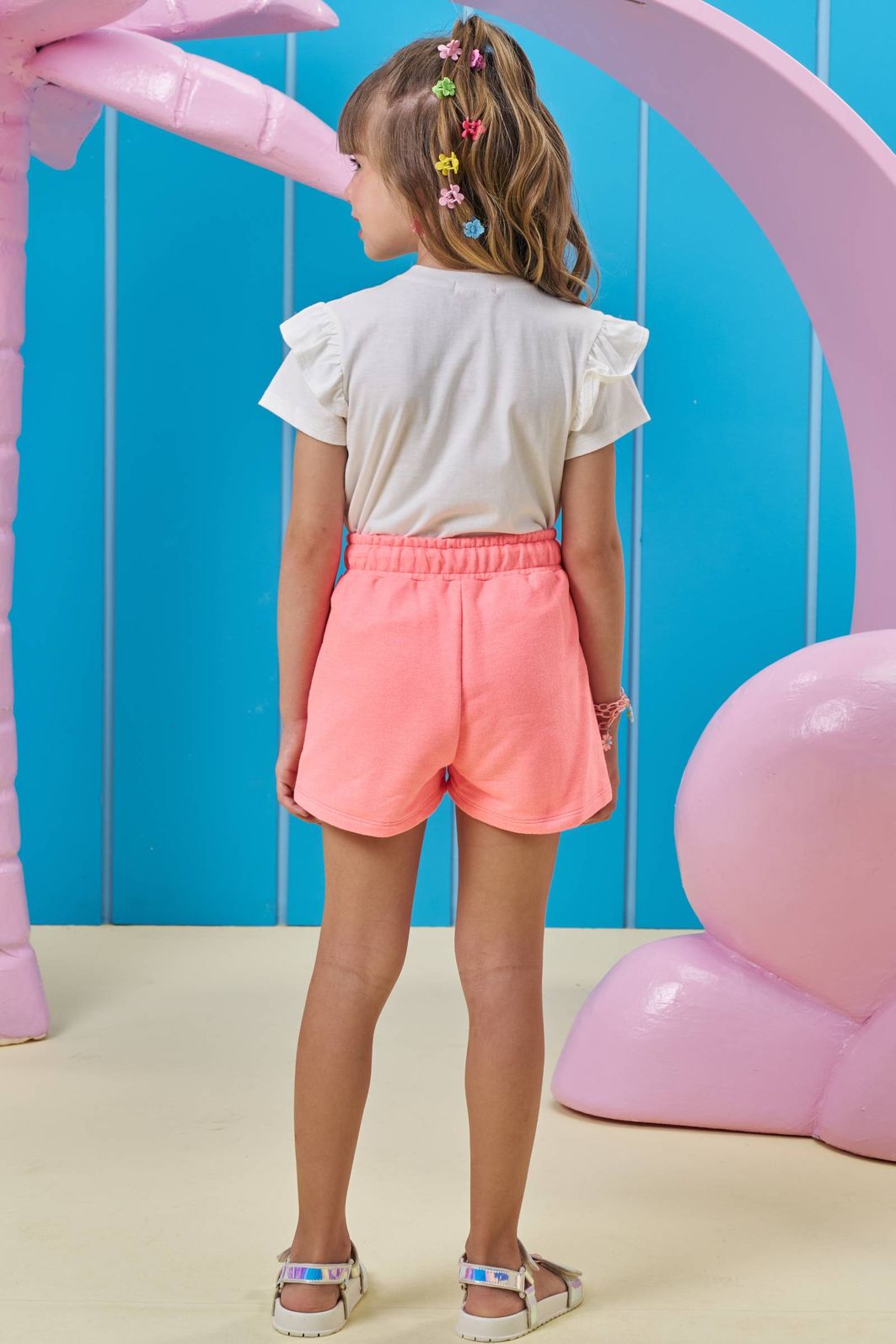 Conjunto de blusa em meia malha e shorts em moletom 96362 Kukiê Infantil Menina Conjunto de blusa em meia malha e shorts em moletom 96362 Kukiê Infantil Menina