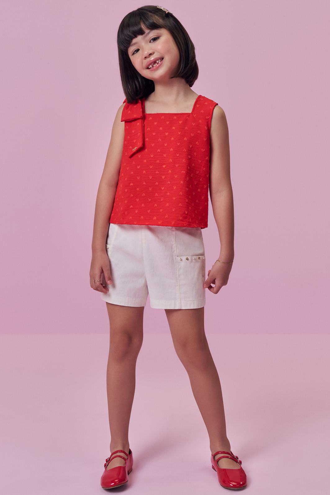 Conjunto de bata em crepe textura e shorts em sarja com elastano 98682 Kukiê Infantil Menina Conjunto de bata em crepe textura e shorts em sarja com elastano 98682 Kukiê Infantil Menina