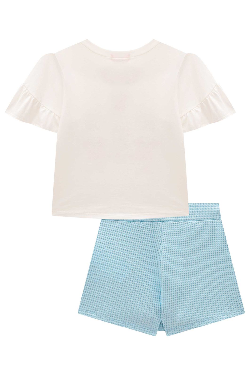 Conjunto de blusa em meia malha e short saia em malha big waffle 98365 Kukiê Infantil Menina