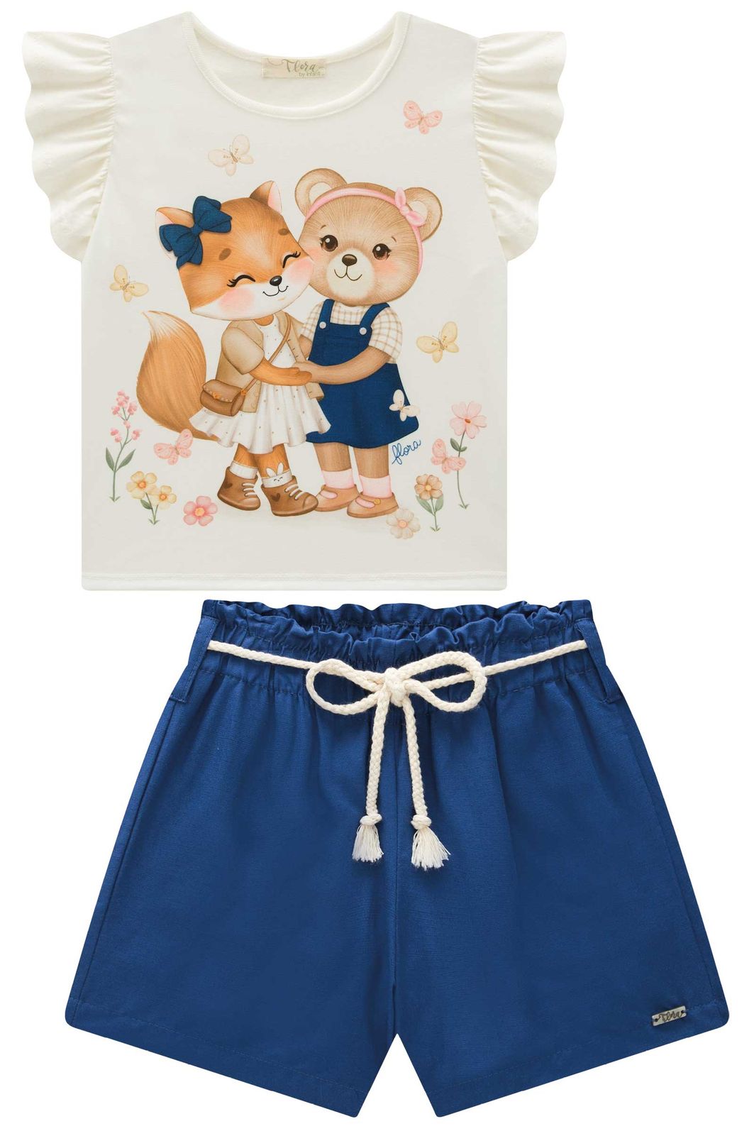 Conjunto de blusa em meia malha e shorts em blend de linho 93332 Infanti Infantil Menina Conjunto de blusa em meia malha e shorts em blend de linho 93332 Infanti Infantil Menina