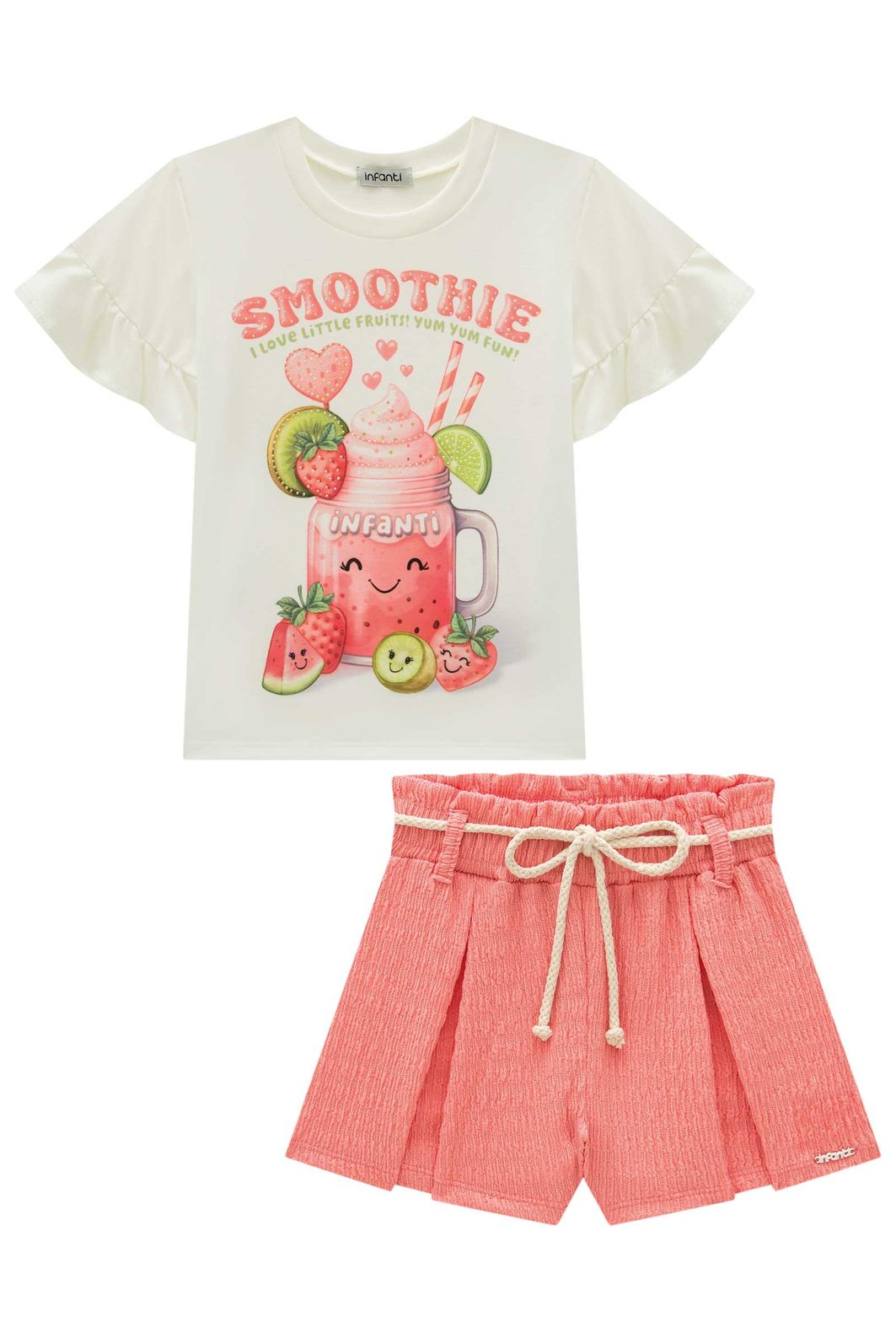 Conjunto de blusa em meia malha e shorts em malha enrugada 95551 Infanti Infantil Menina Conjunto de blusa em meia malha e shorts em malha enrugada 95551 Infanti Infantil Menina