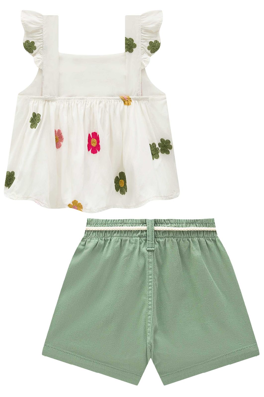 Conjunto de bata em viscose bordado e shorts em sarja com elastano 96500 Infanti Infantil Menina