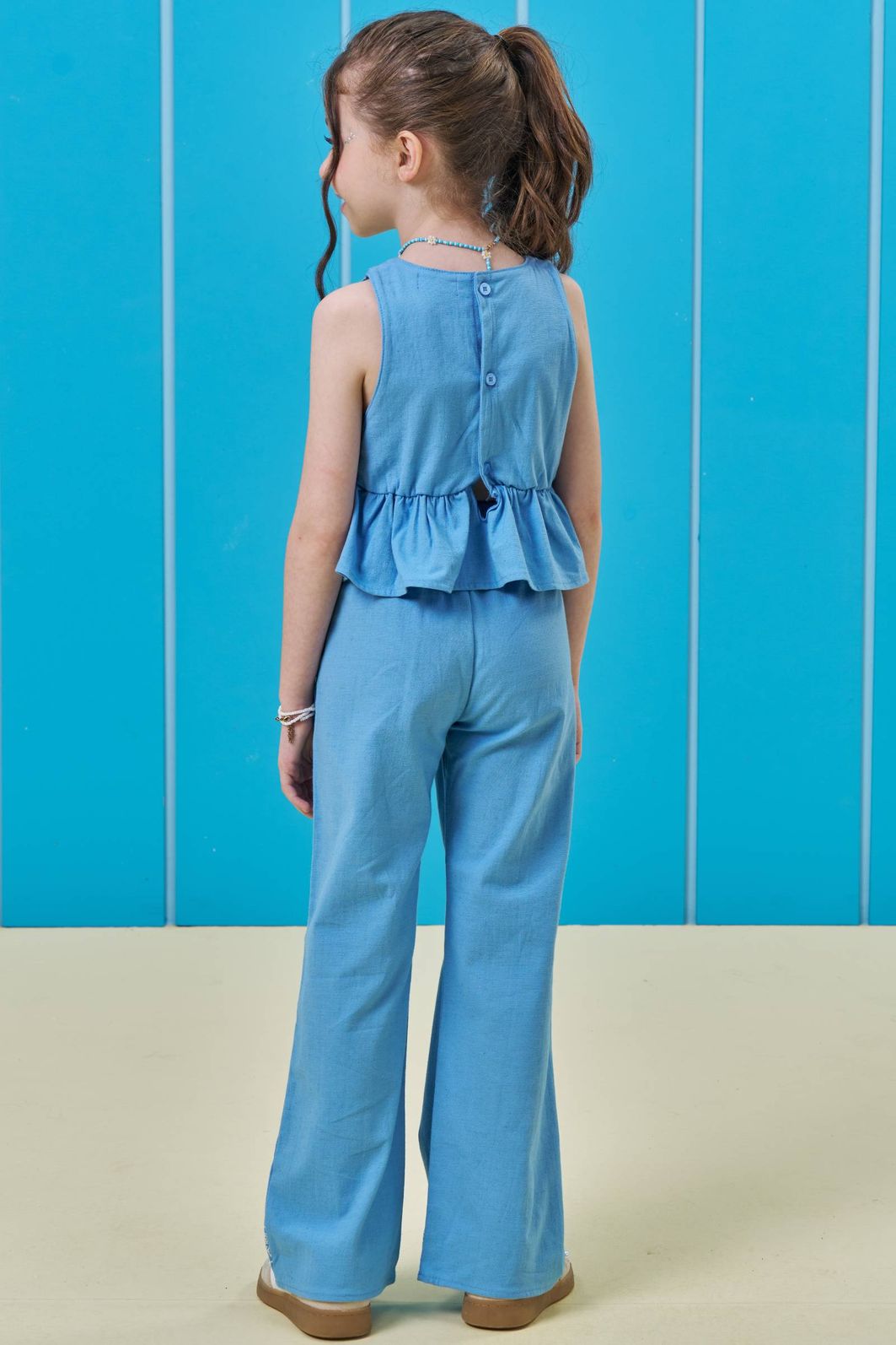 Conjunto de bata e calça wide leg em linho santorine 95879 Kukiê Infantil Menina Conjunto de bata e calça wide leg em linho santorine 95879 Kukiê Infantil Menina