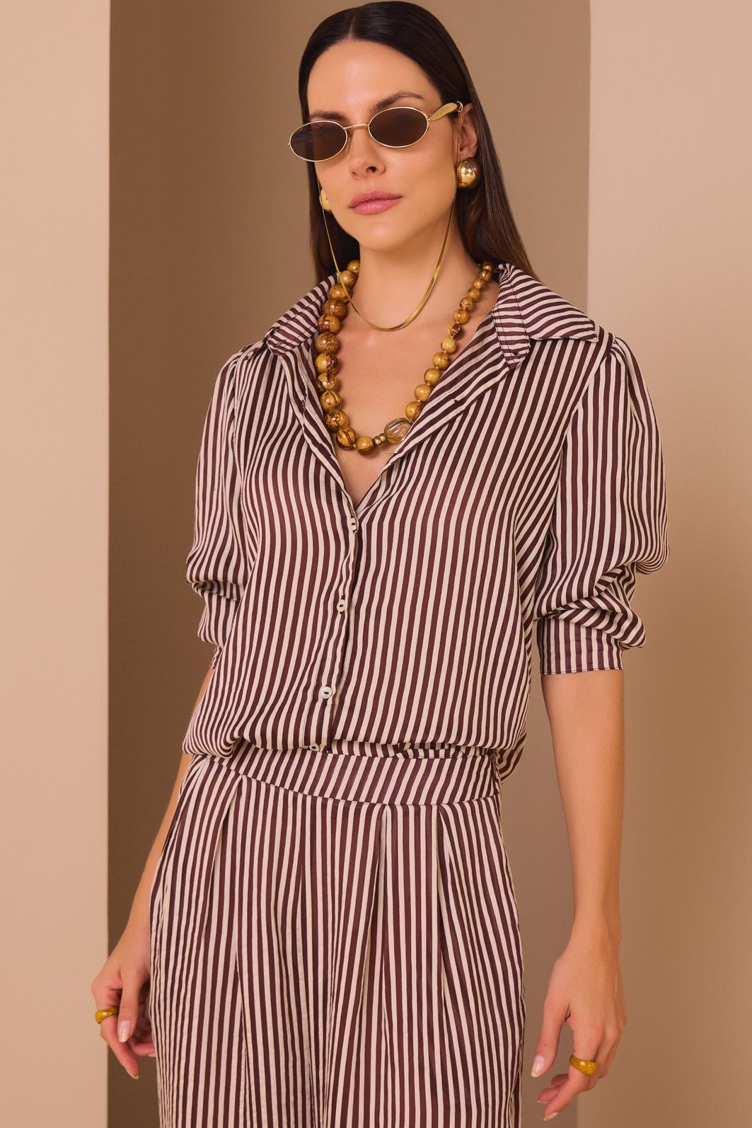 Camisa em tecido tencel premium listrado 98091 Linzzi Camisa em tecido tencel premium listrado 98091 Linzzi