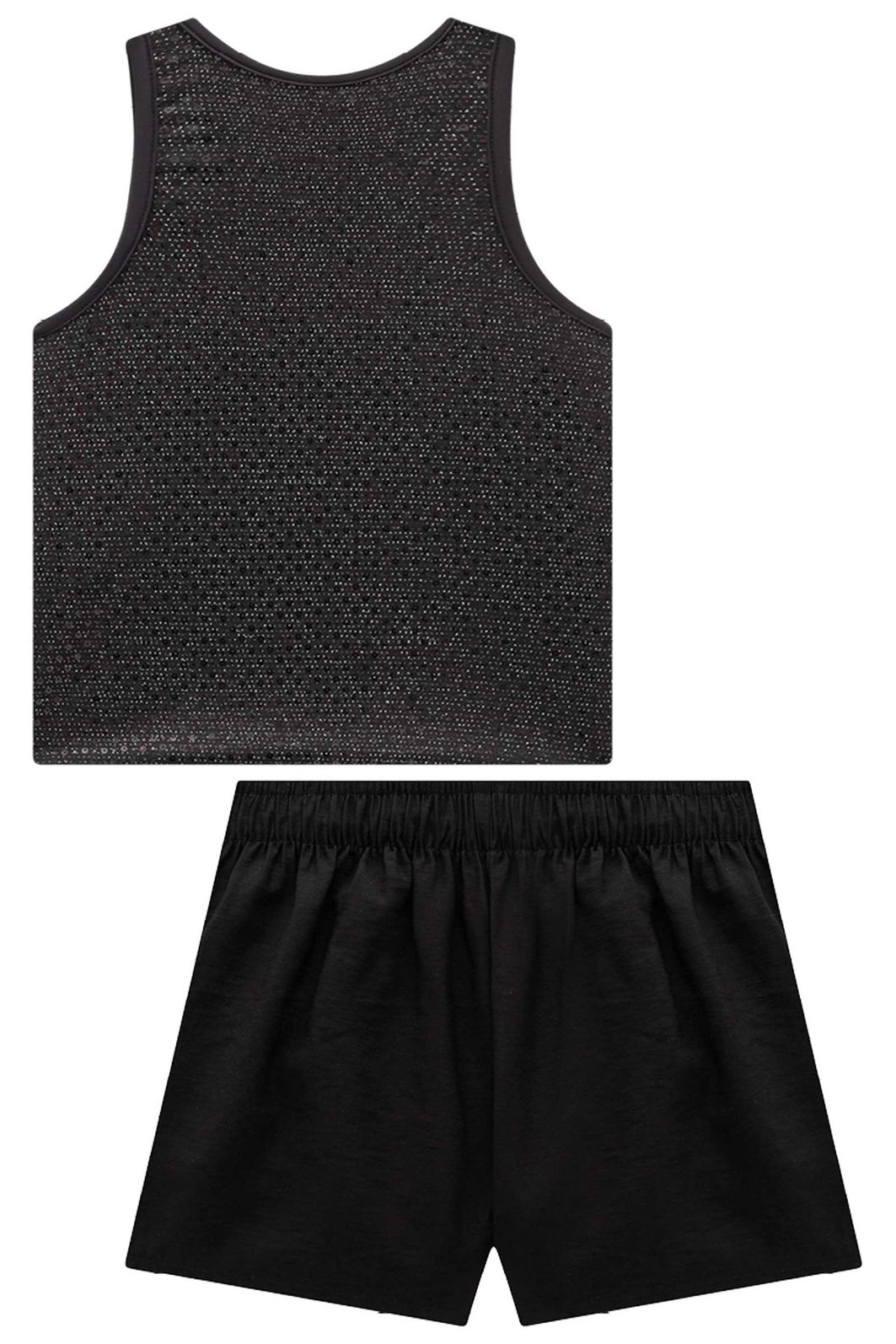 Conjunto de regata em malha brilho e short saia em alfaiataria marant 96902 Vic Teen Menina