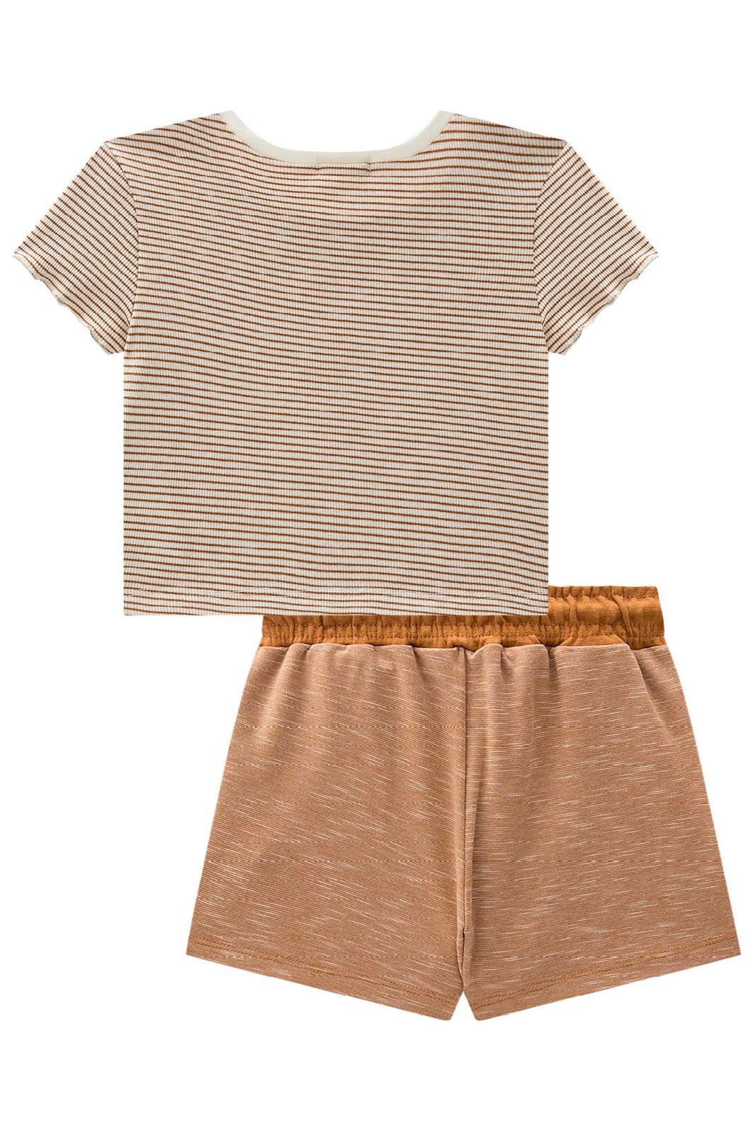 Conjunto de blusa em ribana listrada e short saia em malha  mesclada bicolor 98731 Kukiê Infantil Menina