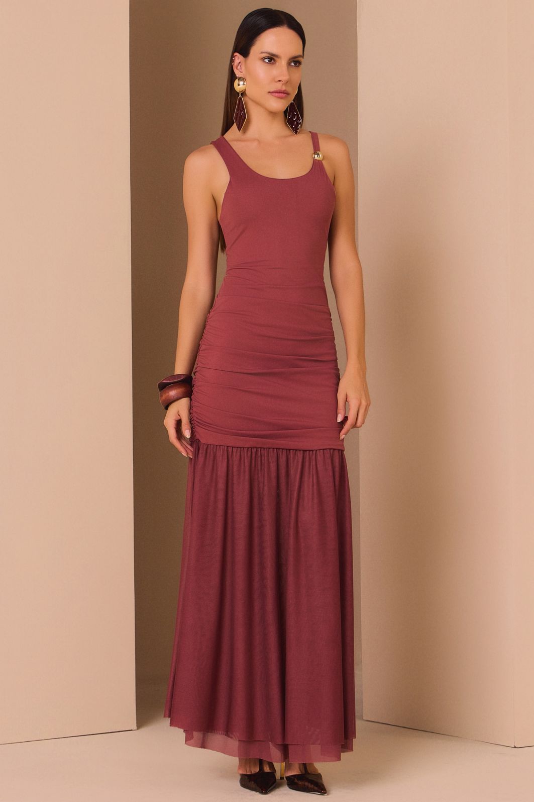 Saia maxi midi em malha delicaté e tule 99285 Linzzi Saia maxi midi em malha delicaté e tule 99285 Linzzi