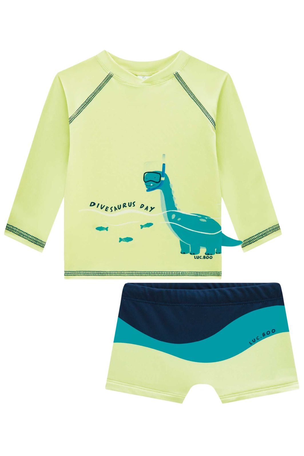 Conjunto de camiseta e sunga em malha UV dry com proteção UV50+ 96063 LucBoo Bebê Menino Conjunto de camiseta e sunga em malha UV dry com proteção UV50+ 96063 LucBoo Bebê Menino