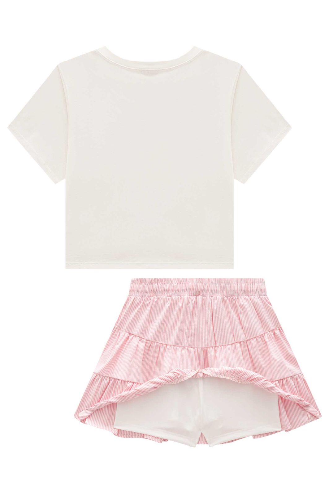 Conjunto de blusa em meia malha, saia em tricoline com elastano e shorts embutido 96868 Vic Teen Menina Conjunto de blusa em meia malha, saia em tricoline com elastano e shorts embutido 96868 Vic Teen Menina