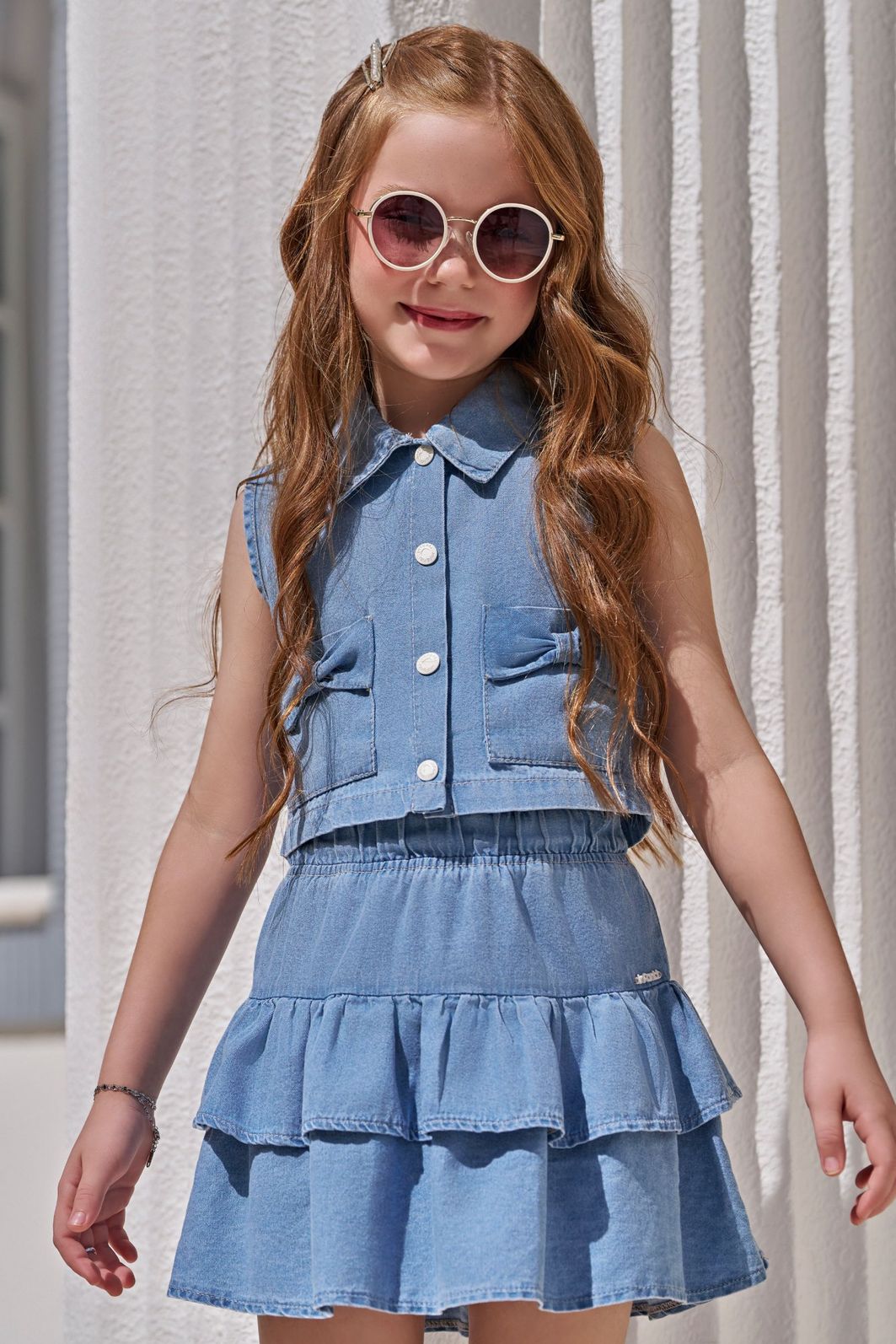 Conjunto de camisa e saia em jeans 97205 Infanti Infantil Menina Conjunto de camisa e saia em jeans 97205 Infanti Infantil Menina