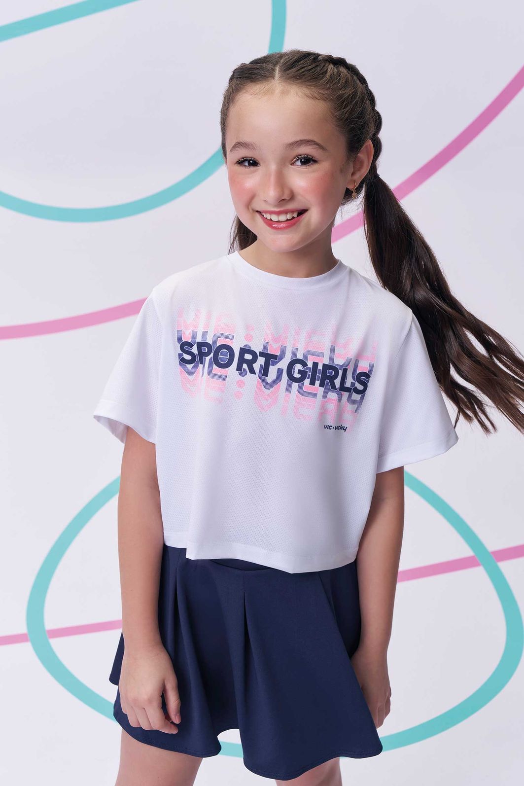 Saia em malha UV50 com shorts embutido 96268 Vic Teen Menina Saia em malha UV50 com shorts embutido 96268 Vic Teen Menina