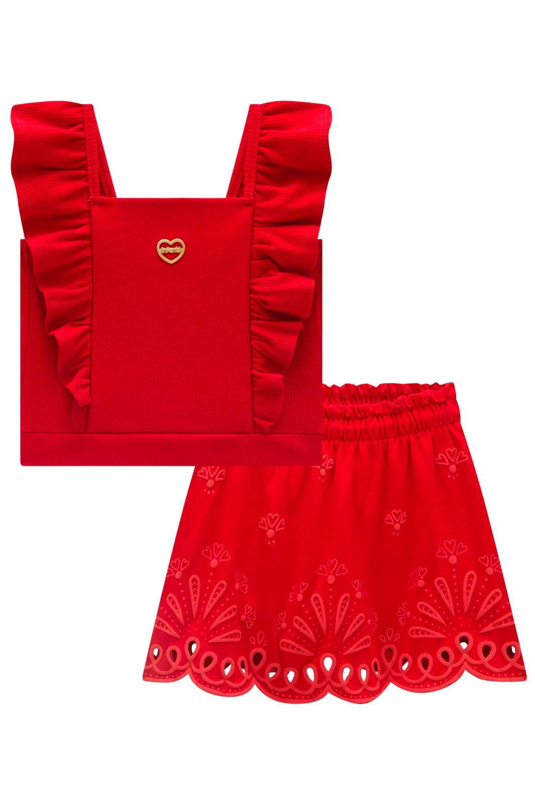 Conjunto de blusa em canelado liz e saia em cotton. (Com shorts embutido) 21725 Infanti Infantil Menina Conjunto de blusa em canelado liz e saia em cotton. (Com shorts embutido) 21725 Infanti Infantil Menina