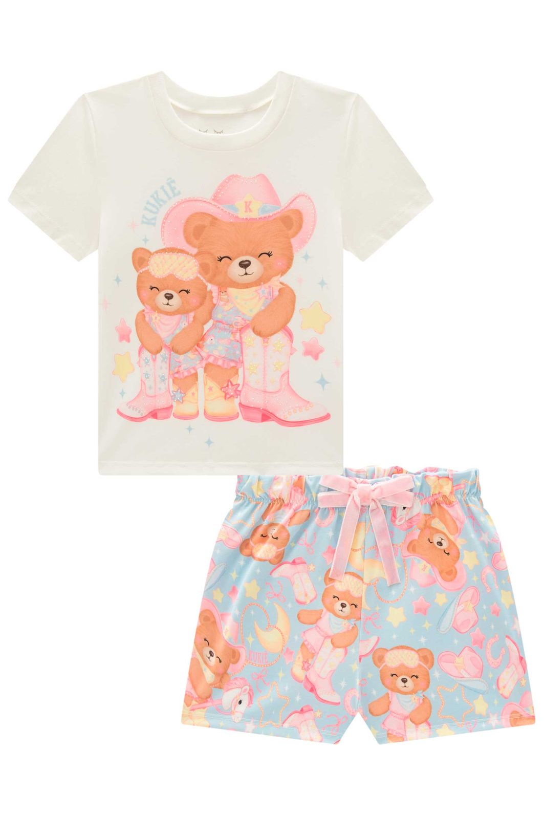 Conjunto de pijama de blusa em meia malha e shorts em malha fresh 99718 Kukiê Infantil Menina Conjunto de pijama de blusa em meia malha e shorts em malha fresh 99718 Kukiê Infantil Menina