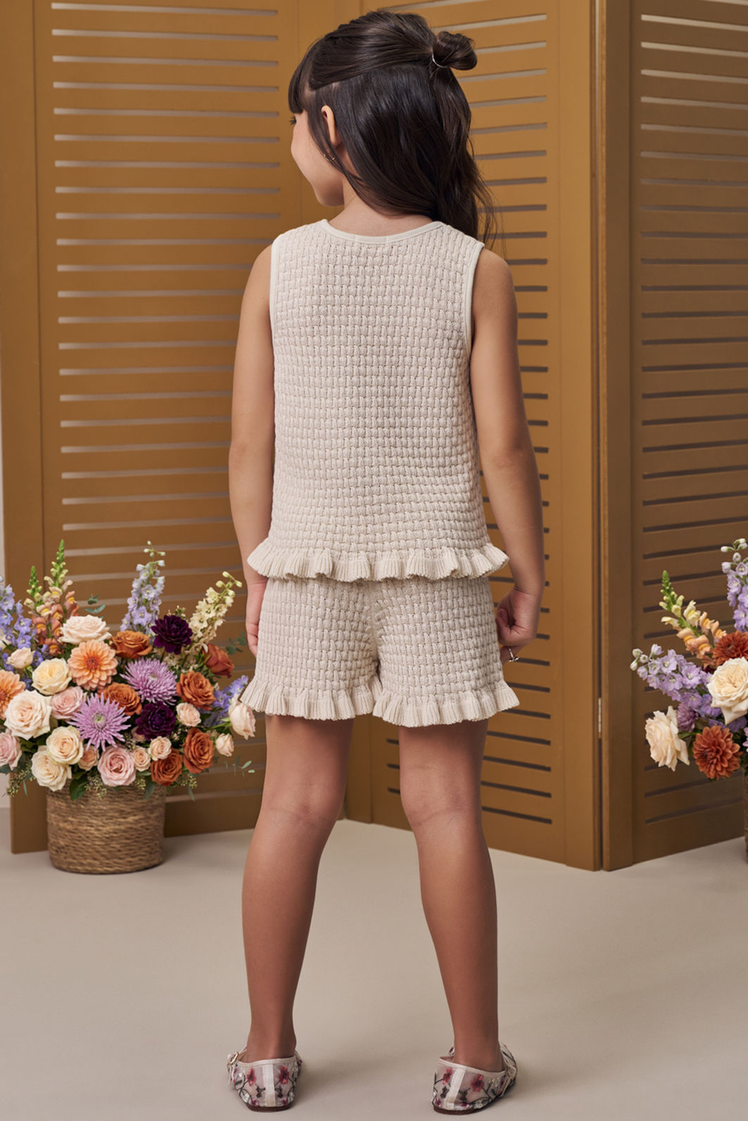 Conjunto de blusa e shorts em tricot 100% algodão 97551 Infanti Infantil Menina